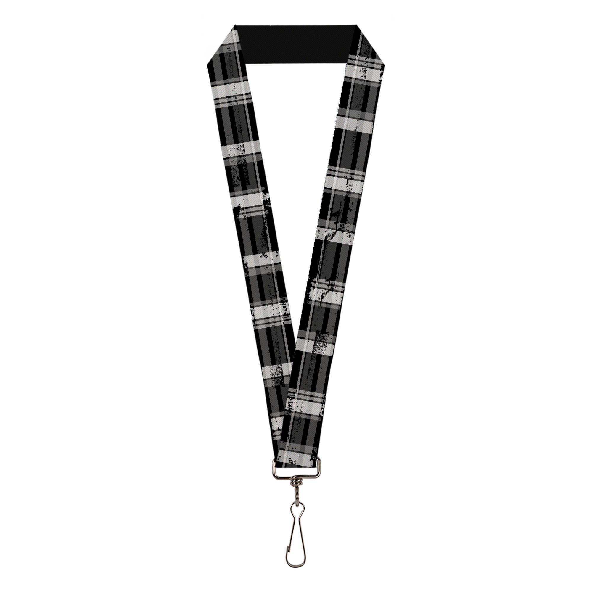 Lanyard - 1.0" - Plaid Weathered Black Gray White Lanyards Buckle-Down