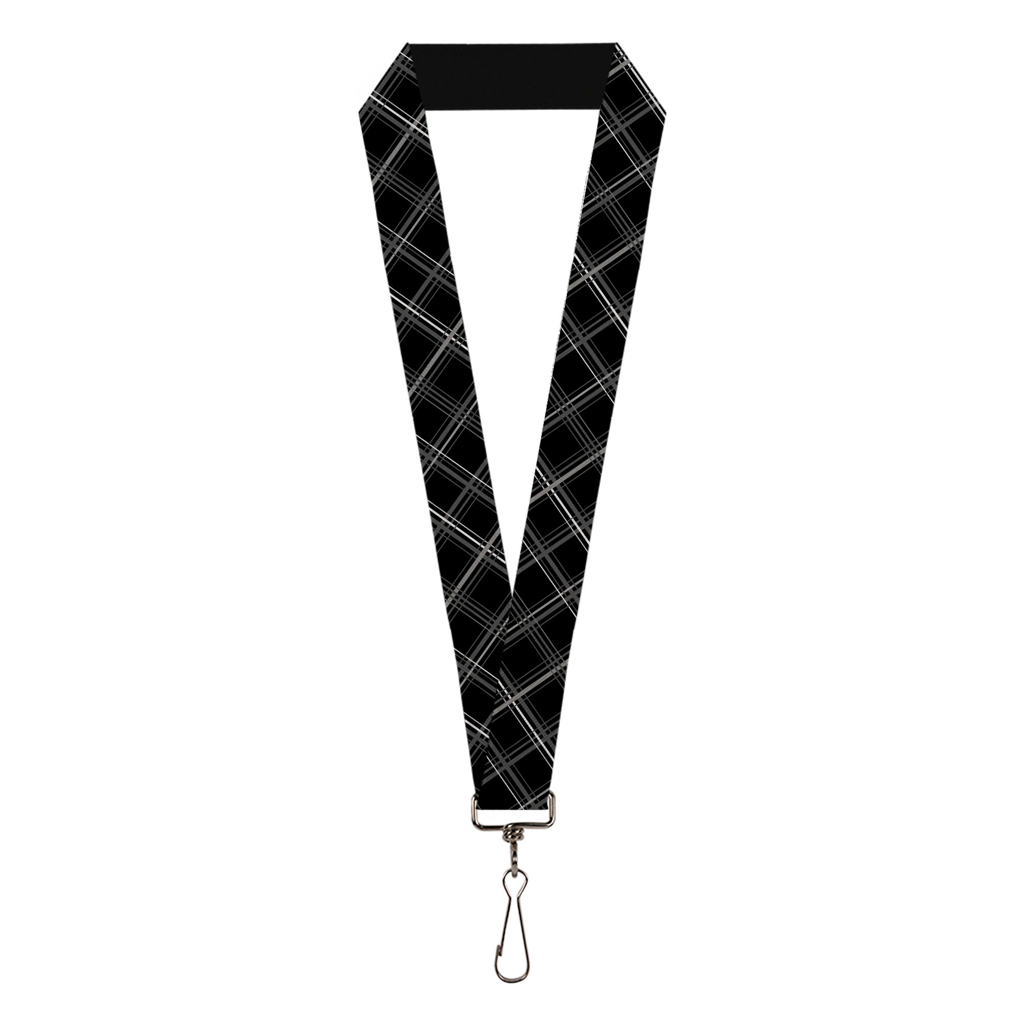 Lanyard - 1.0" - Plaid X Black Gray Lanyards Buckle-Down