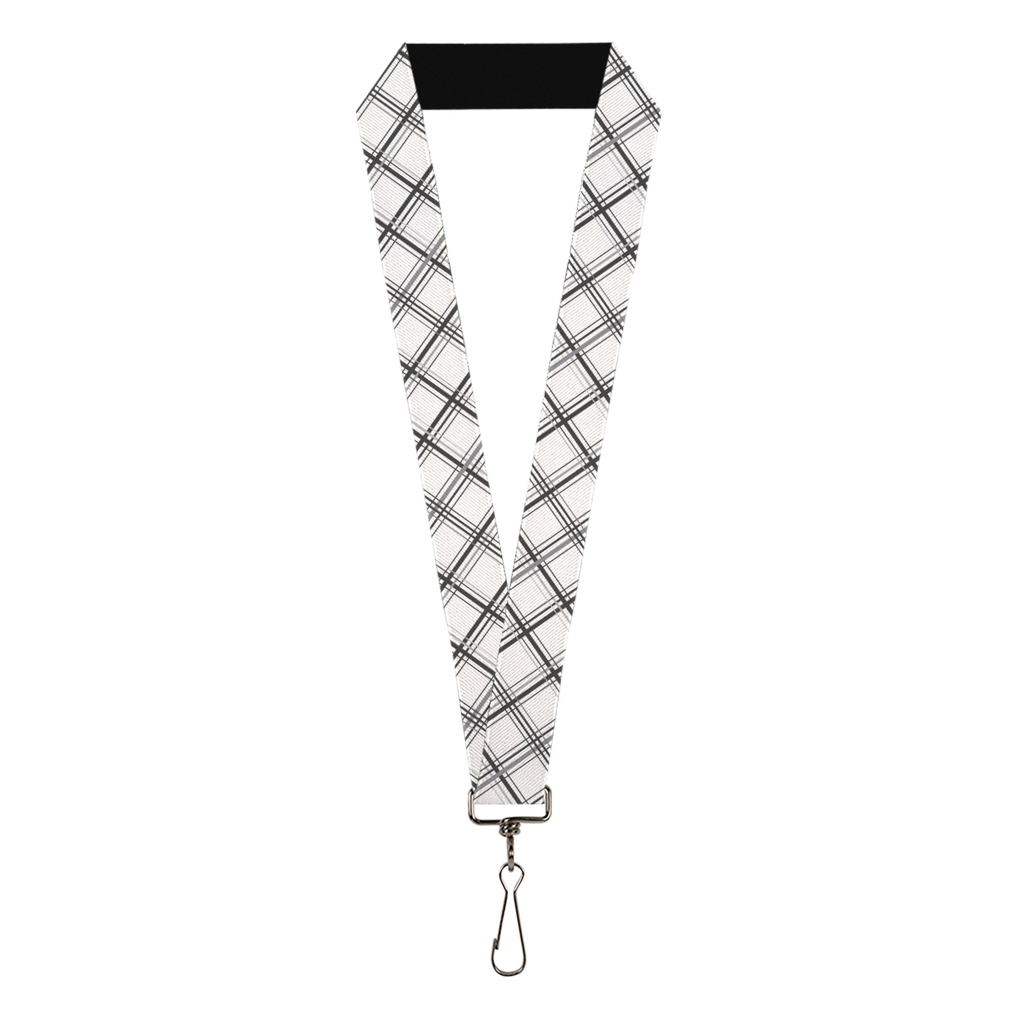 Lanyard - 1.0" - Plaid X White Gray Lanyards Buckle-Down
