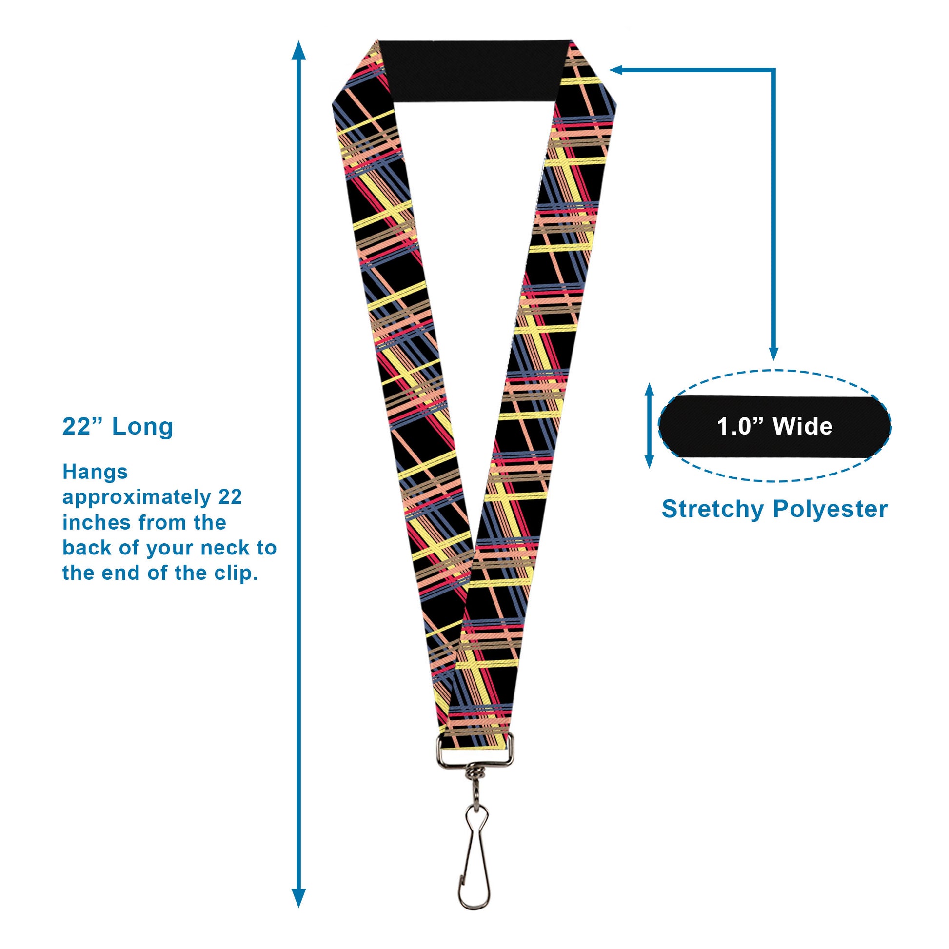 Lanyard - 1.0" - Plaid Black Yellow Red Blue Orange Lanyards Buckle-Down