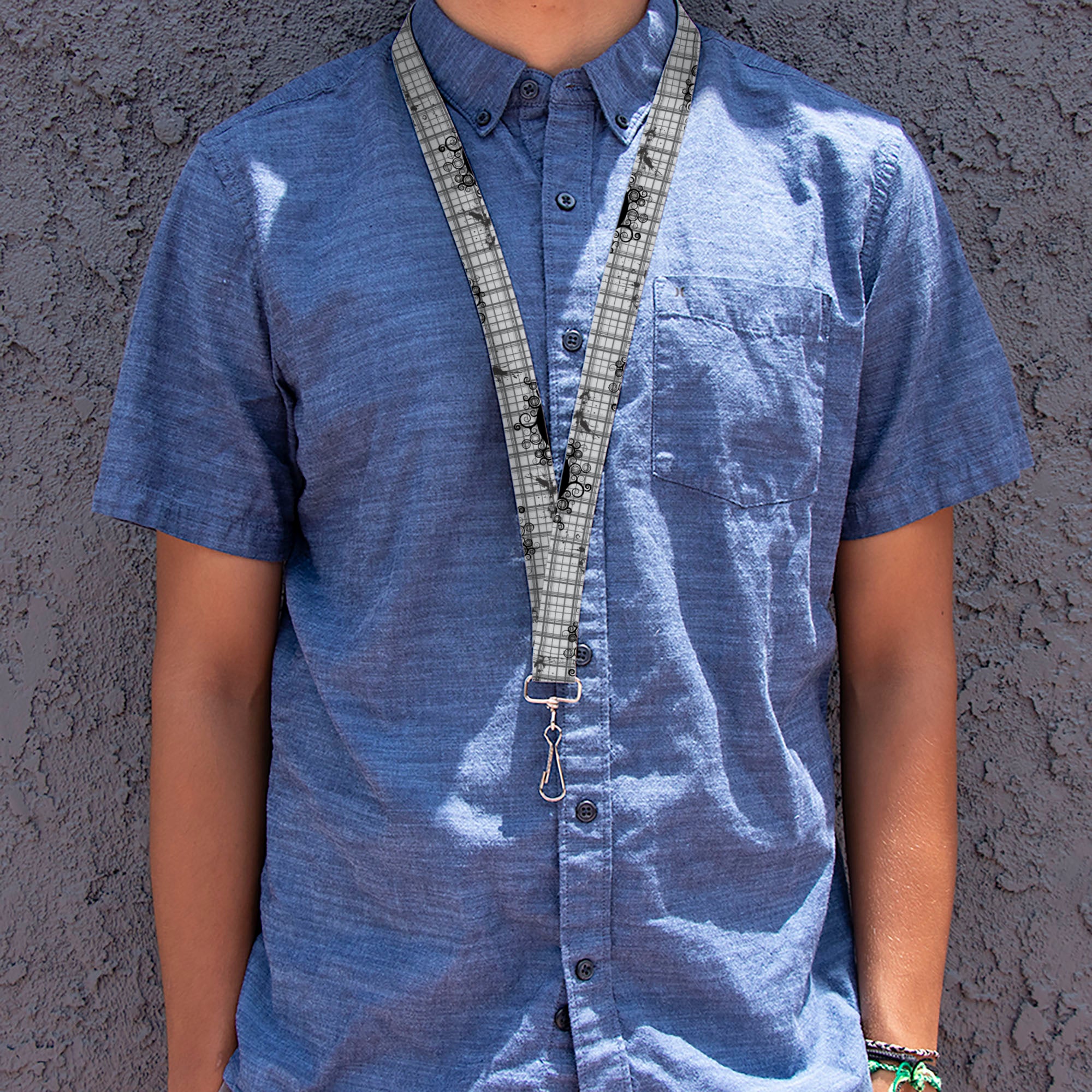 Lanyard - 1.0" - Plaid Curls Gray Lanyards Buckle-Down