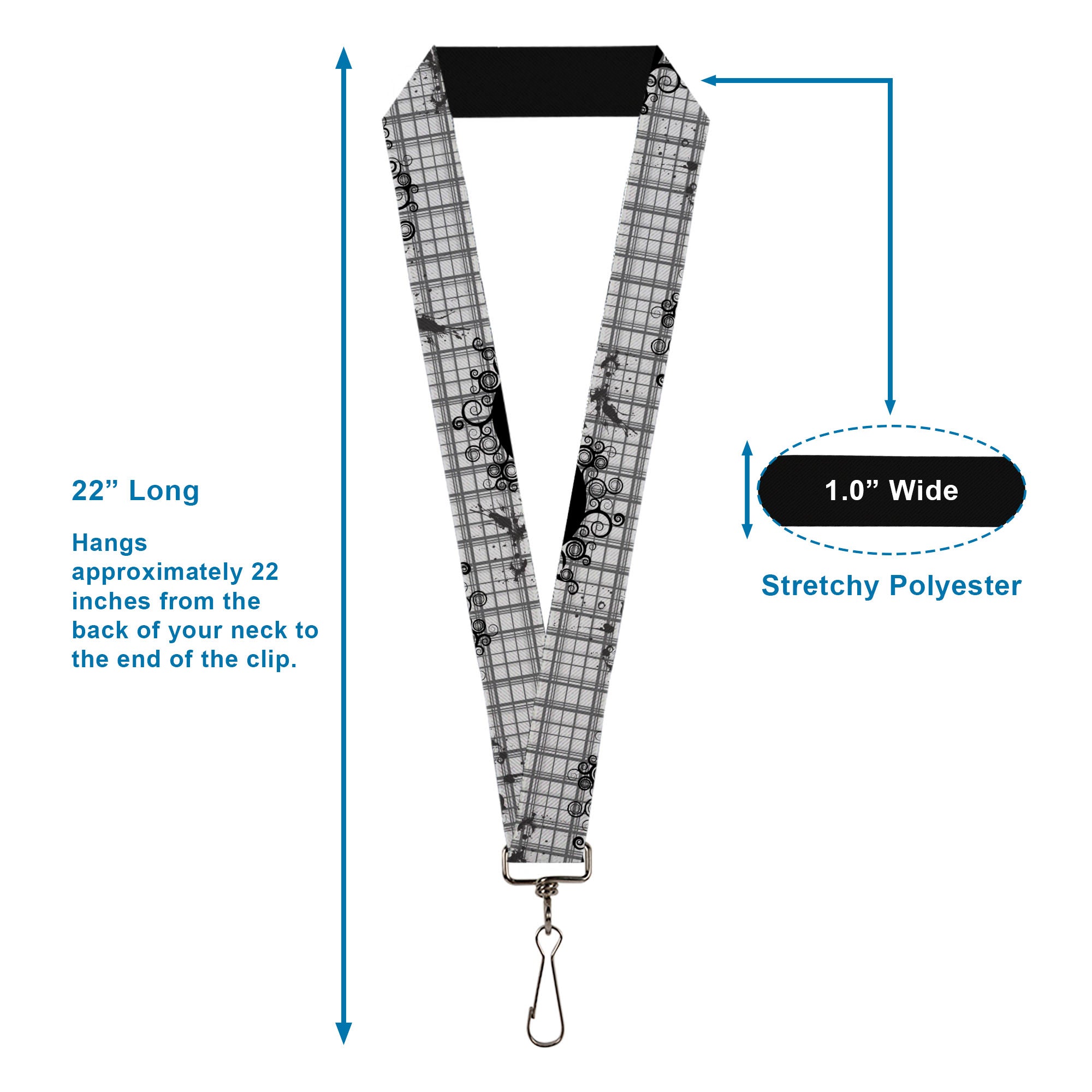 Lanyard - 1.0" - Plaid Curls Gray Lanyards Buckle-Down