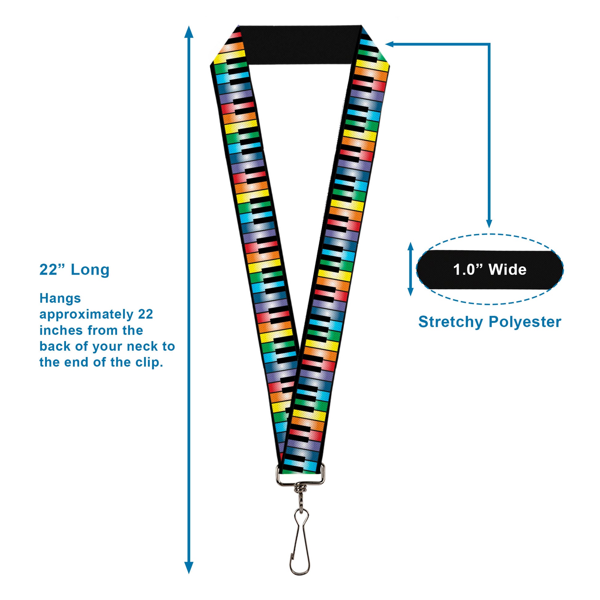 Lanyard - 1.0" - Piano Keys Rainbow Lanyards Buckle-Down