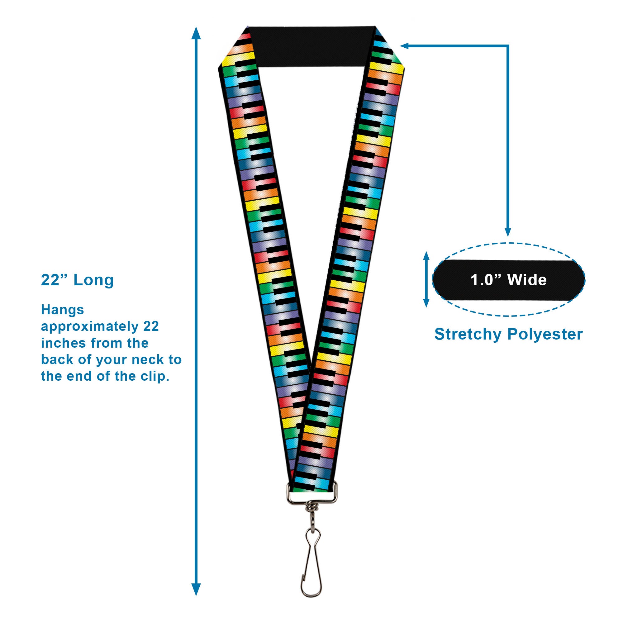 Lanyard - 1.0" - Piano Keys Rainbow Lanyards Buckle-Down