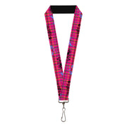 Lanyard - 1.0" - Plaid Curls Pink Black Yellow Blue Lanyards Buckle-Down