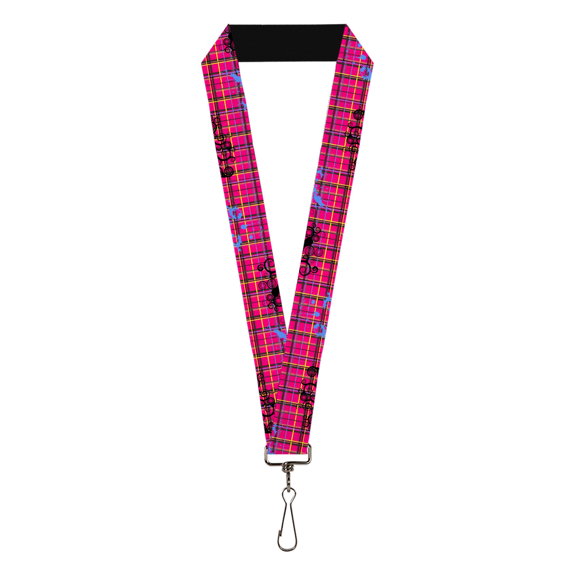 Lanyard - 1.0" - Plaid Curls Pink Black Yellow Blue Lanyards Buckle-Down