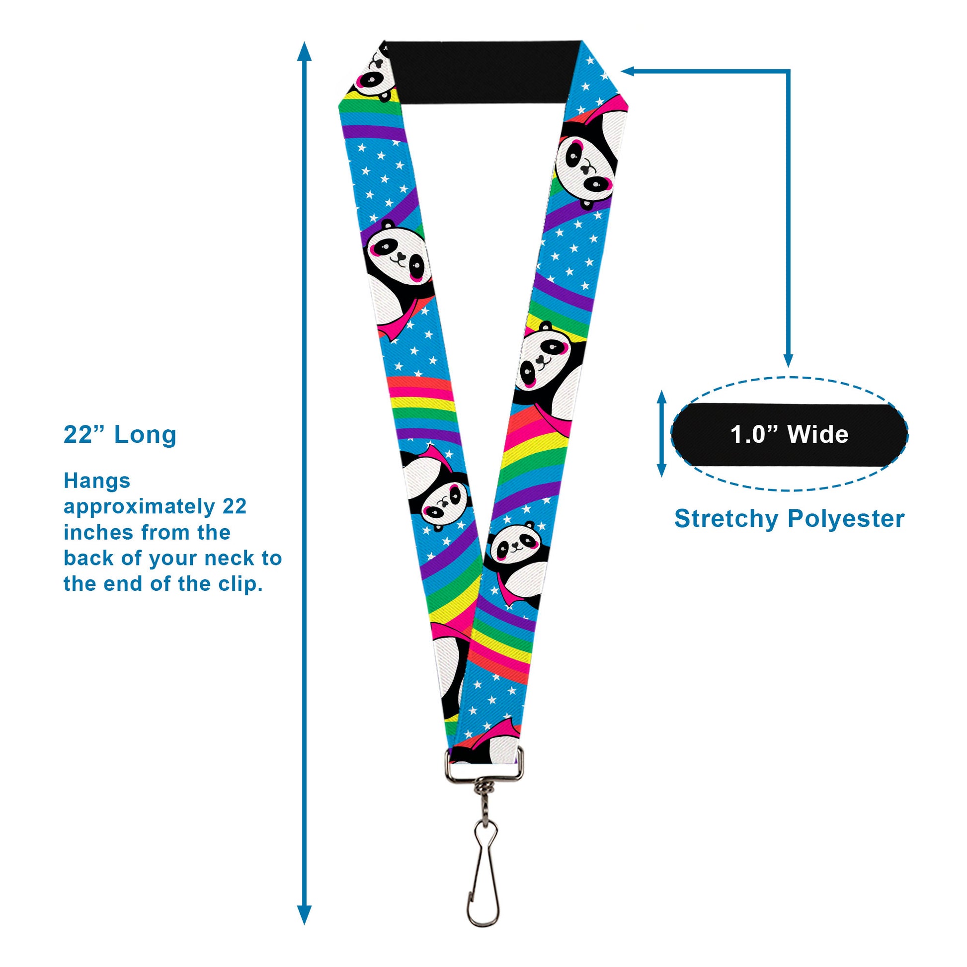 Lanyard - 1.0" - Pandas & Rainbows w Stars Lanyards Buckle-Down