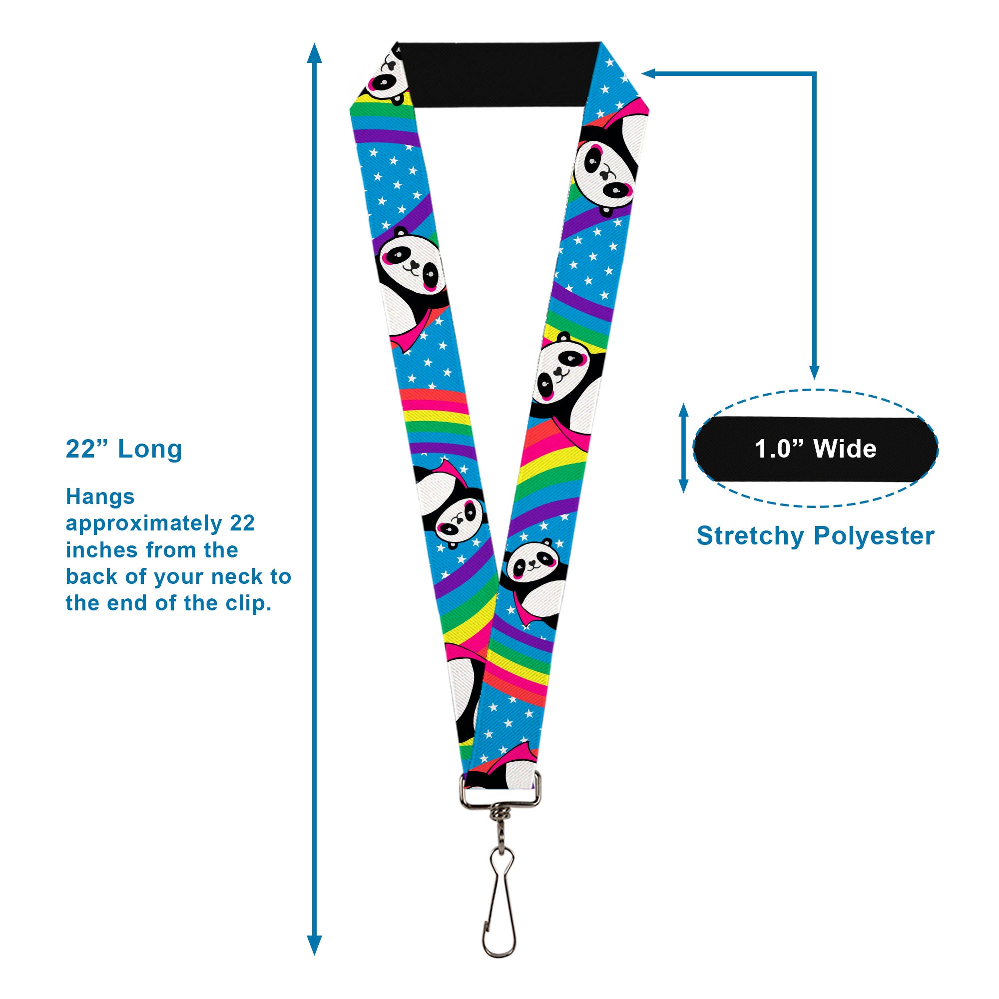 Lanyard - 1.0" - Pandas & Rainbows w Stars Lanyards Buckle-Down