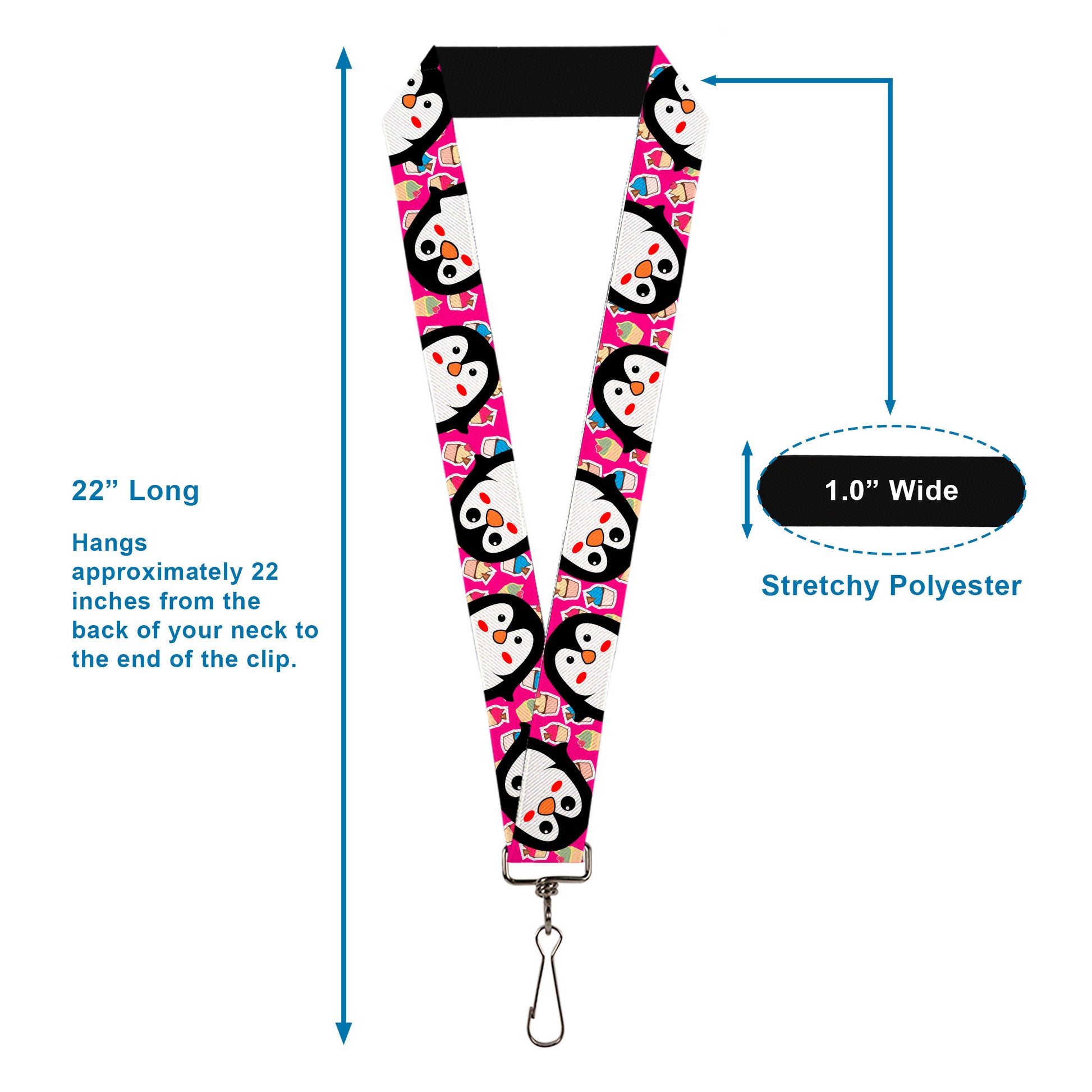 Lanyard - 1.0" - Penguins w/Cupcakes Fuchsia/Purple/White Lanyards Buckle-Down
