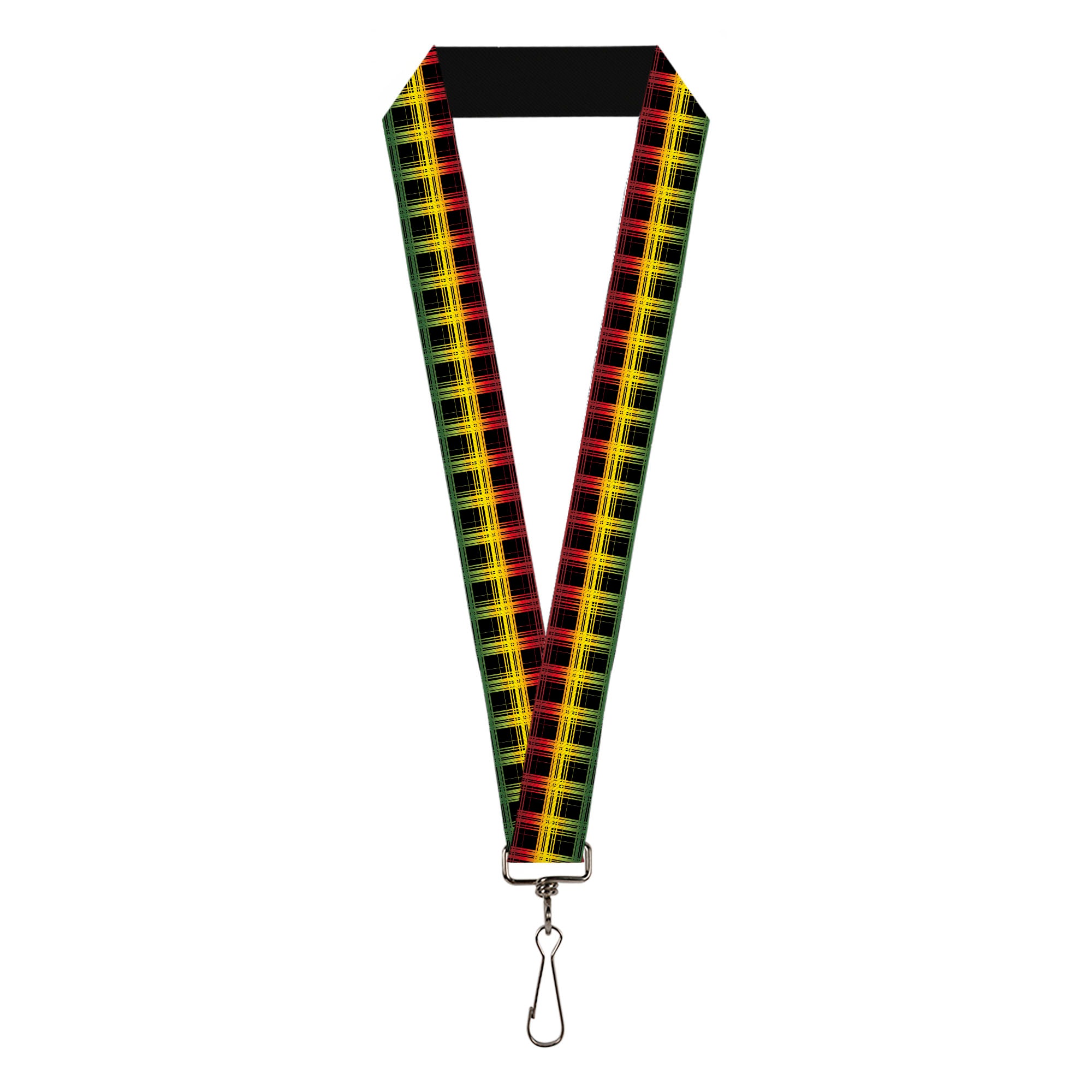 Lanyard - 1.0" - Plaid Black Rasta Lanyards Buckle-Down