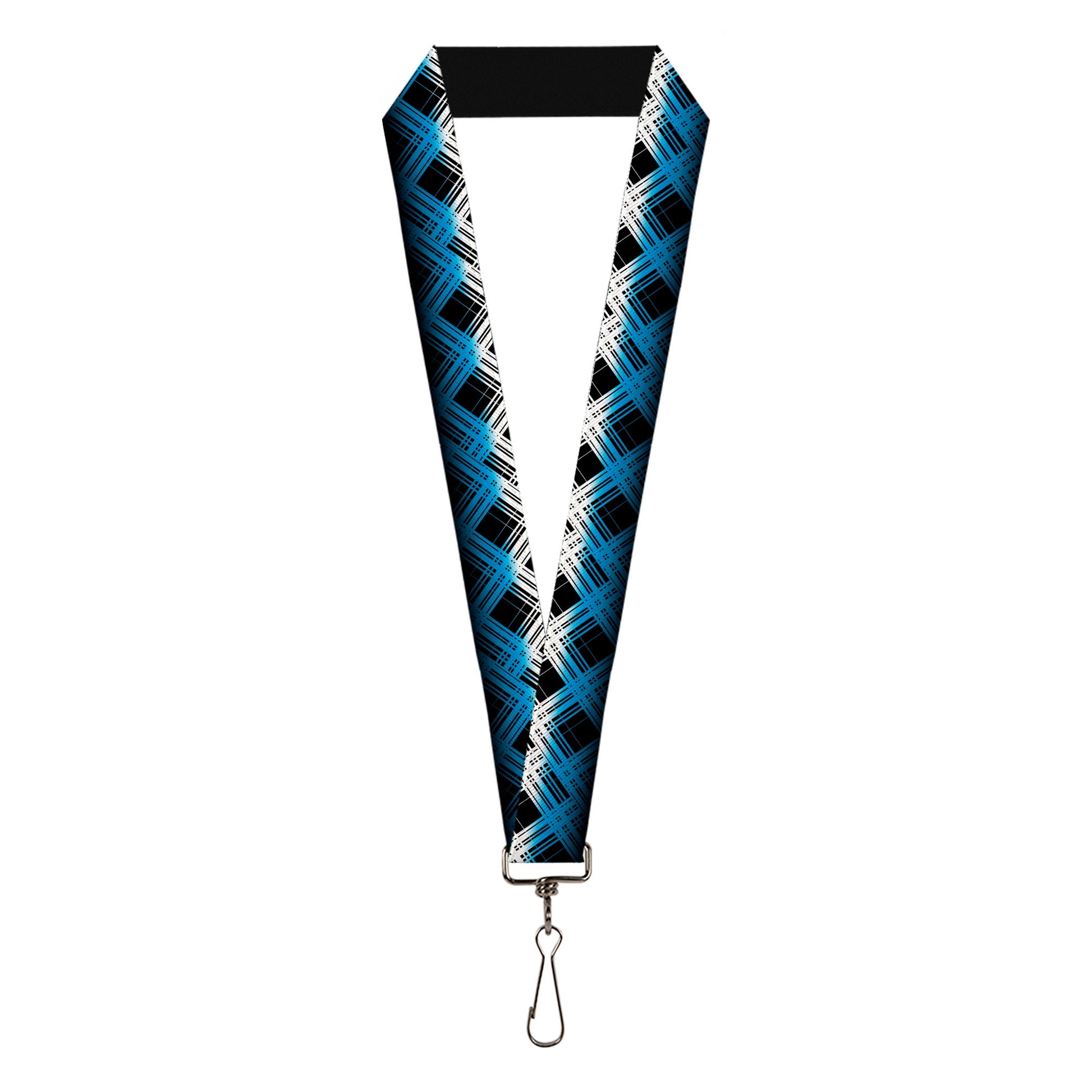 buckle down Lanyard - 1.0" - Plaid X Gradient Black White Blue