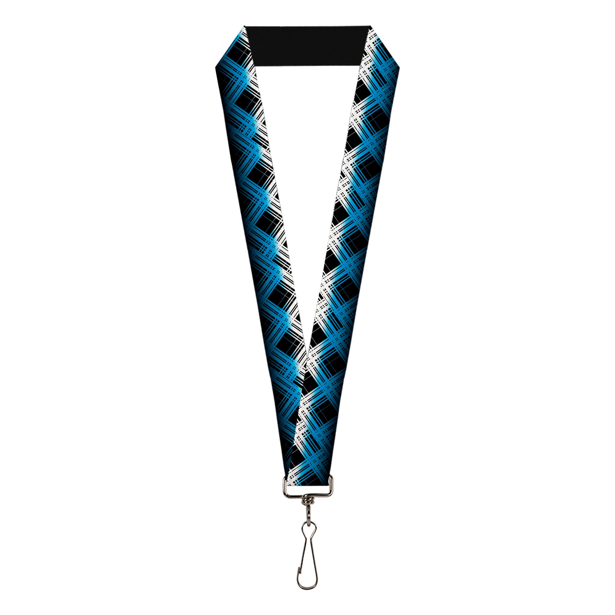 Lanyard - 1.0" - Plaid X Gradient Black White Blue Lanyards Buckle-Down