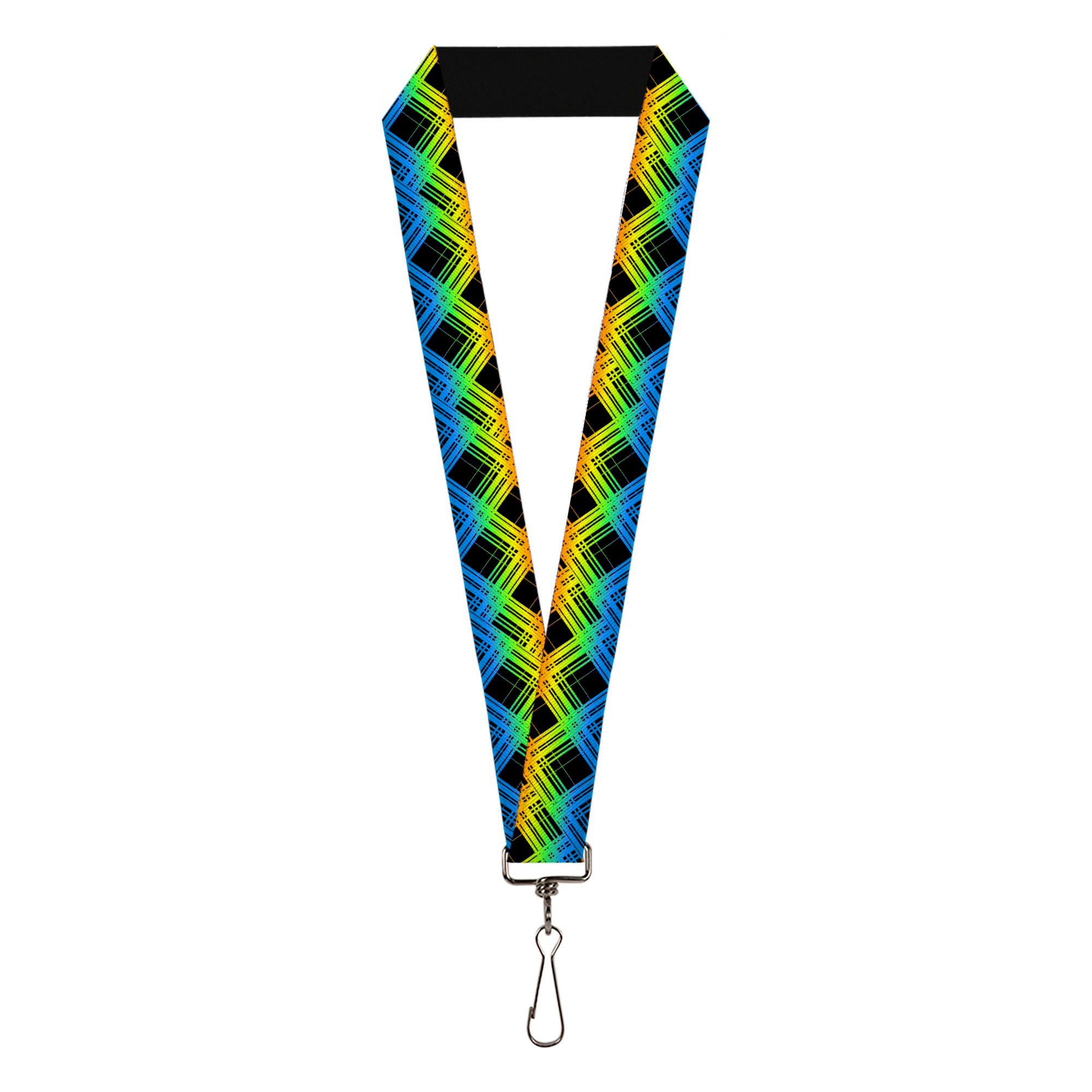 Lanyard - 1.0" - Plaid X Gradient Black Orange Green Blue Lanyards Buckle-Down