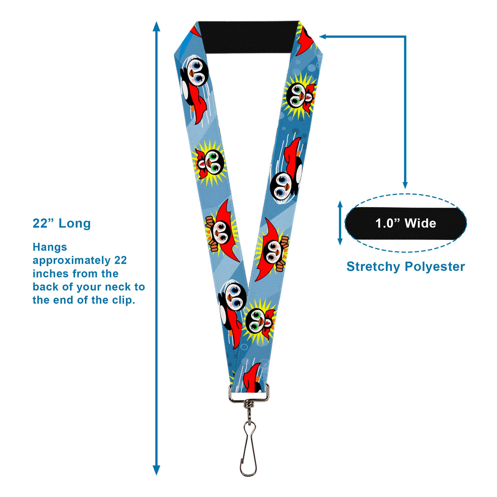 Lanyard - 1.0" - Penguin Superhero Blue Bubbles Lanyards Buckle-Down