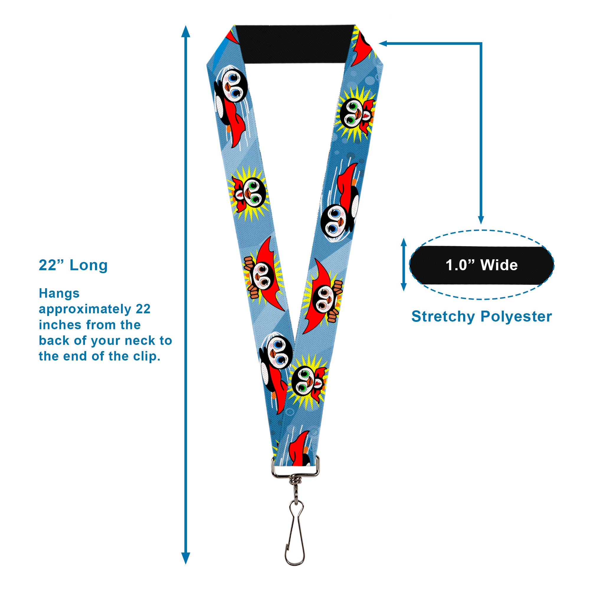 Lanyard - 1.0" - Penguin Superhero Blue Bubbles Lanyards Buckle-Down