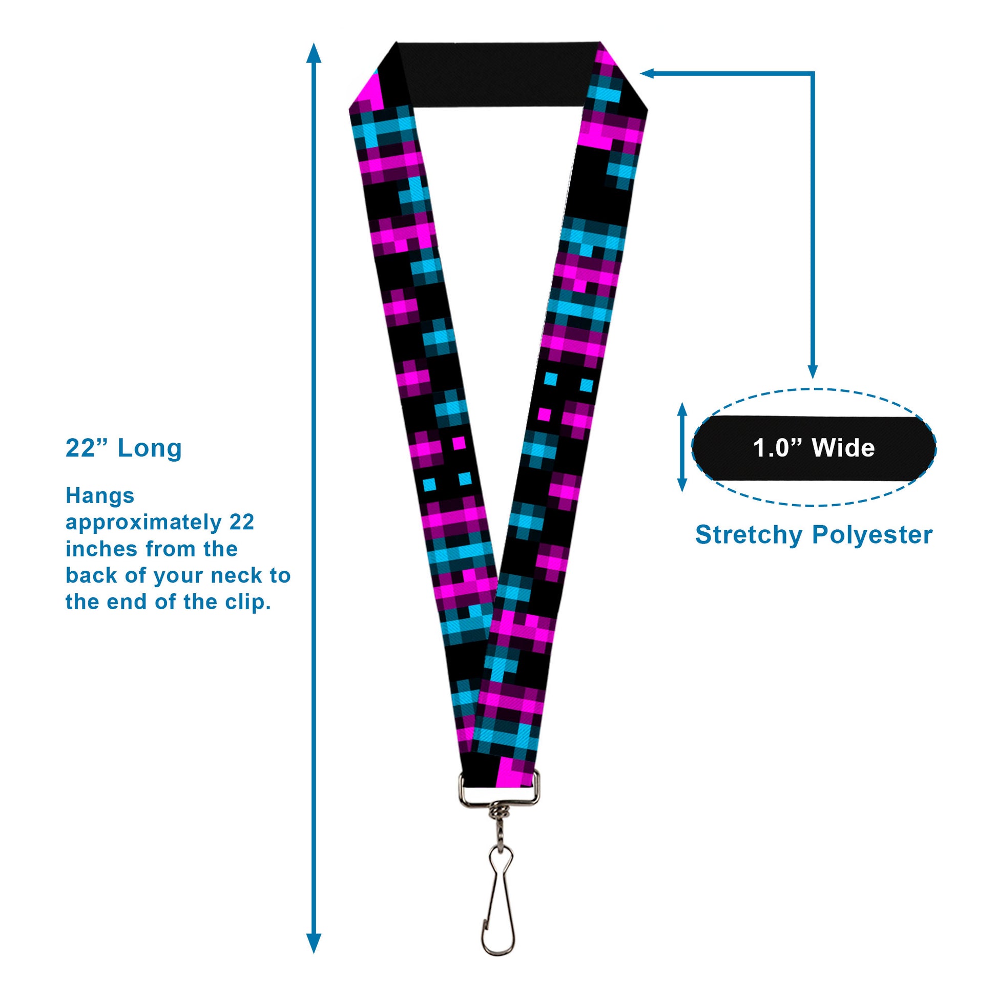 Lanyard - 1.0" - Pixilated Checker Black Fuchsia Turquoise Lanyards Buckle-Down