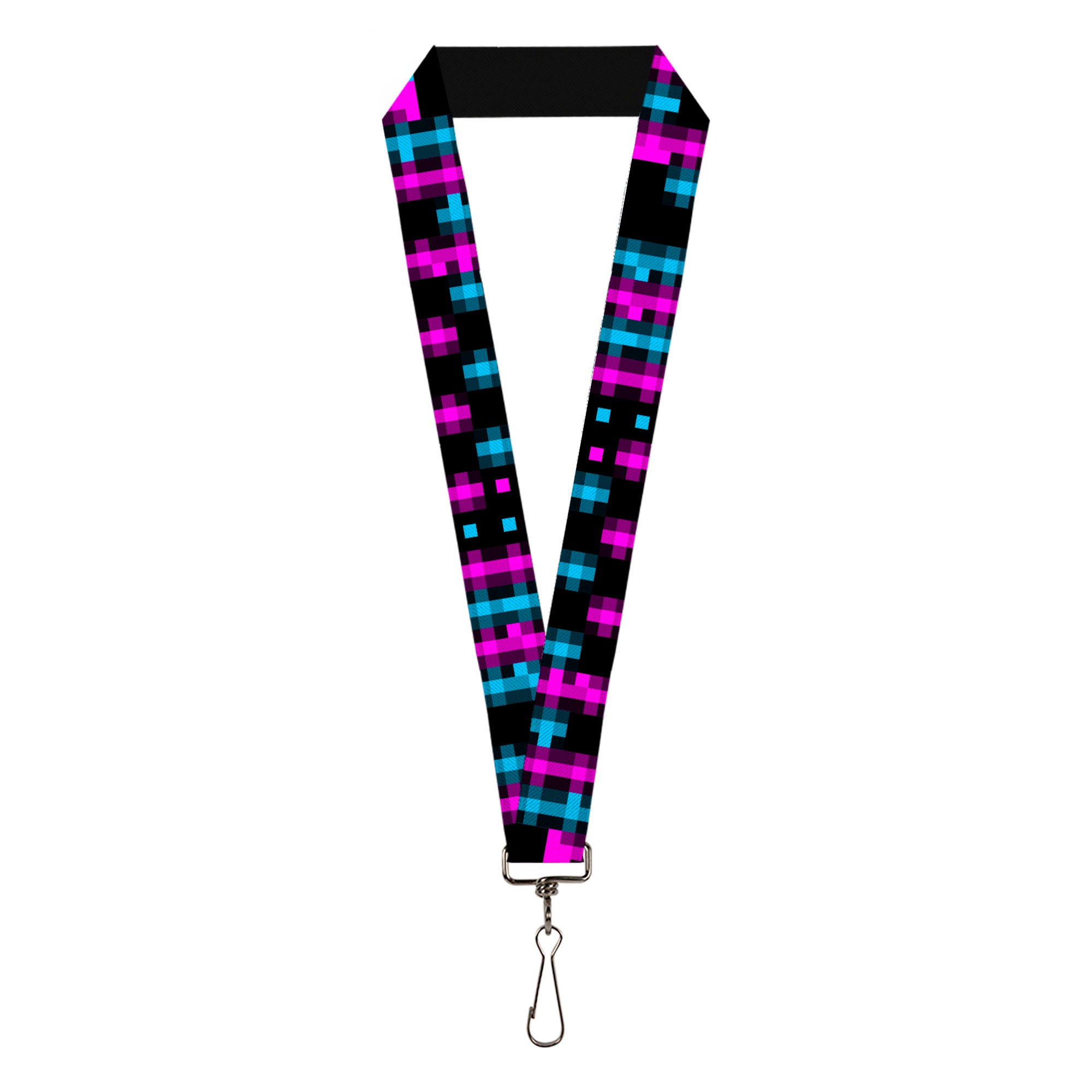 Lanyard - 1.0" - Pixilated Checker Black Fuchsia Turquoise Lanyards Buckle-Down