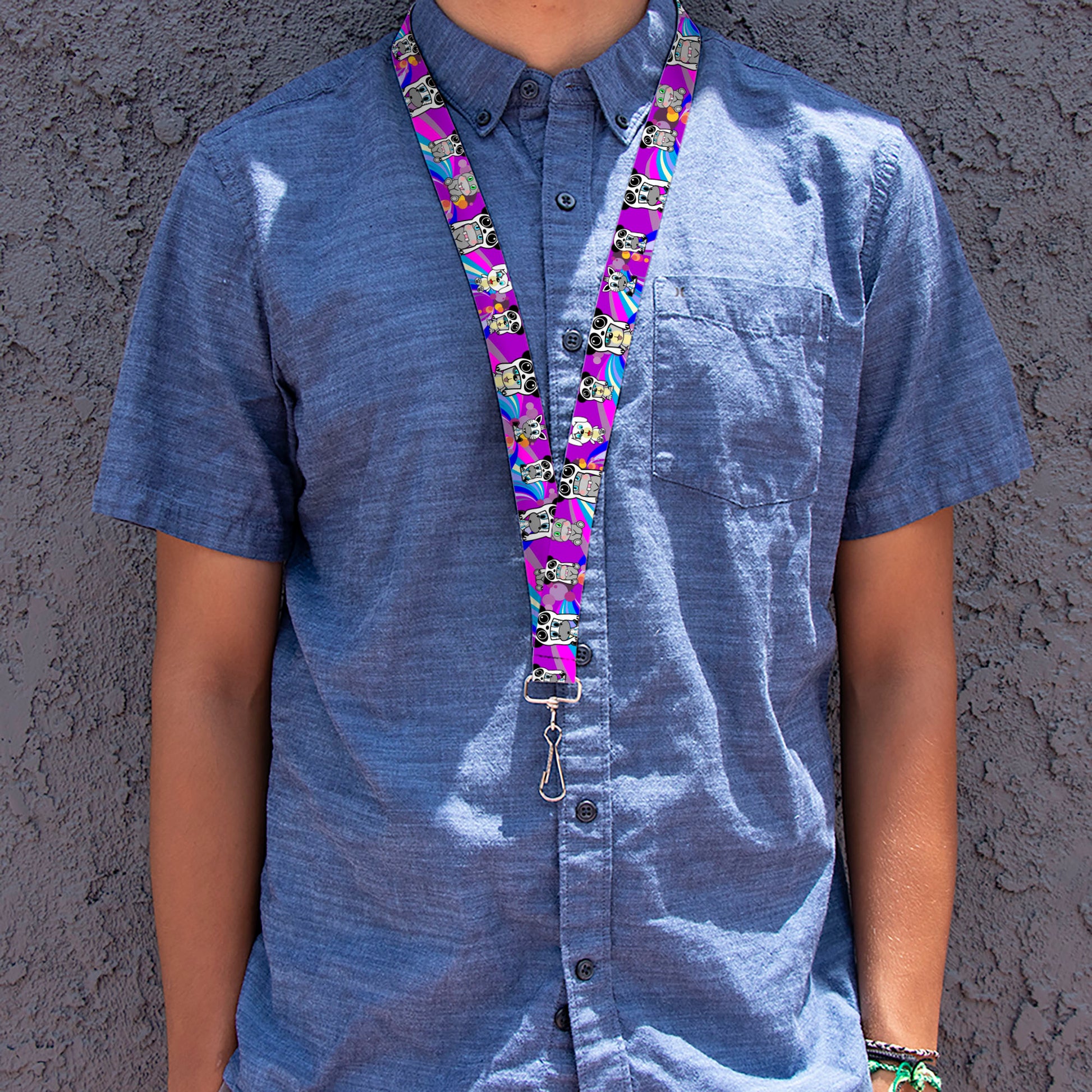 Lanyard - 1.0" - Panda Hat Animals w Bright Color Burst Lanyards Buckle-Down