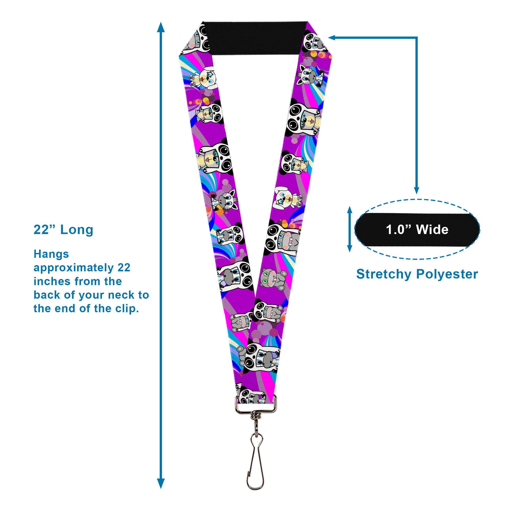 Lanyard - 1.0" - Panda Hat Animals w Bright Color Burst Lanyards Buckle-Down