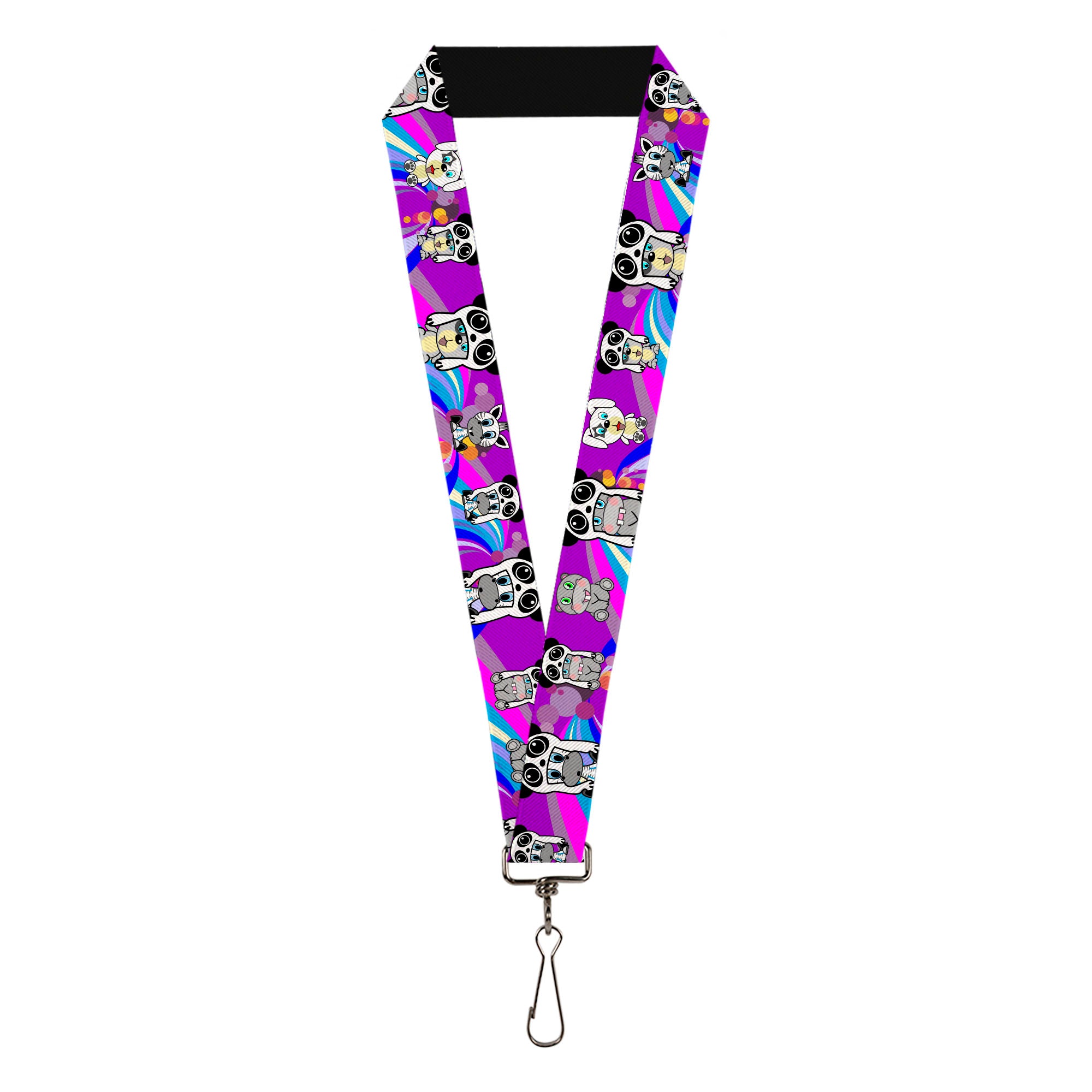 Lanyard - 1.0" - Panda Hat Animals w Bright Color Burst Lanyards Buckle-Down