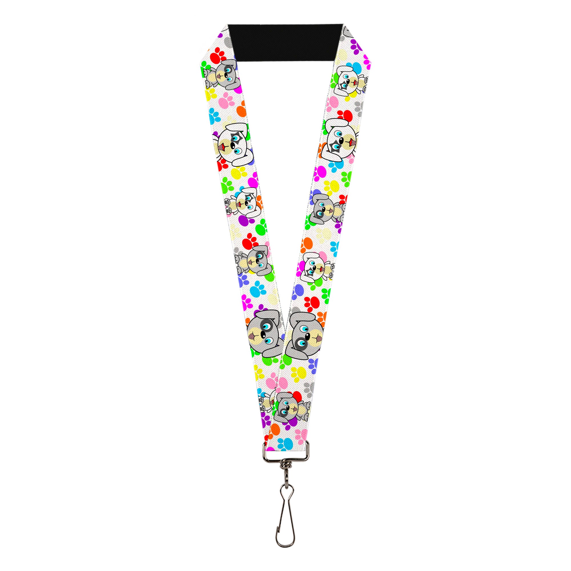 Lanyard - 1.0" - Puppies w Paw Prints White Multi Color Lanyards Buckle-Down