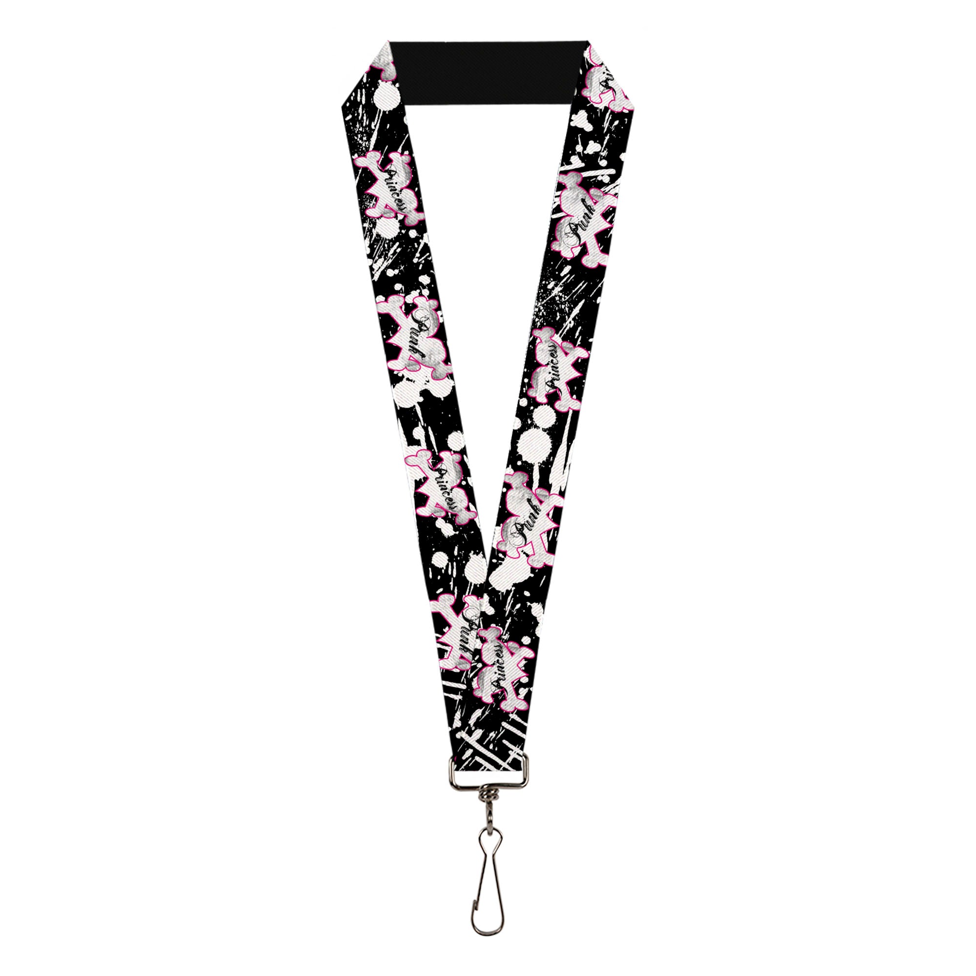 Lanyard - 1.0" - Punk Princess Heart & Cross Bones w Splatter Black White Lanyards Buckle-Down