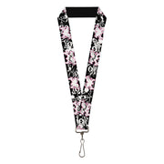 Lanyard - 1.0" - Punk Heart & Cross Bones w Skulls & Splatter Black White Lanyards Buckle-Down