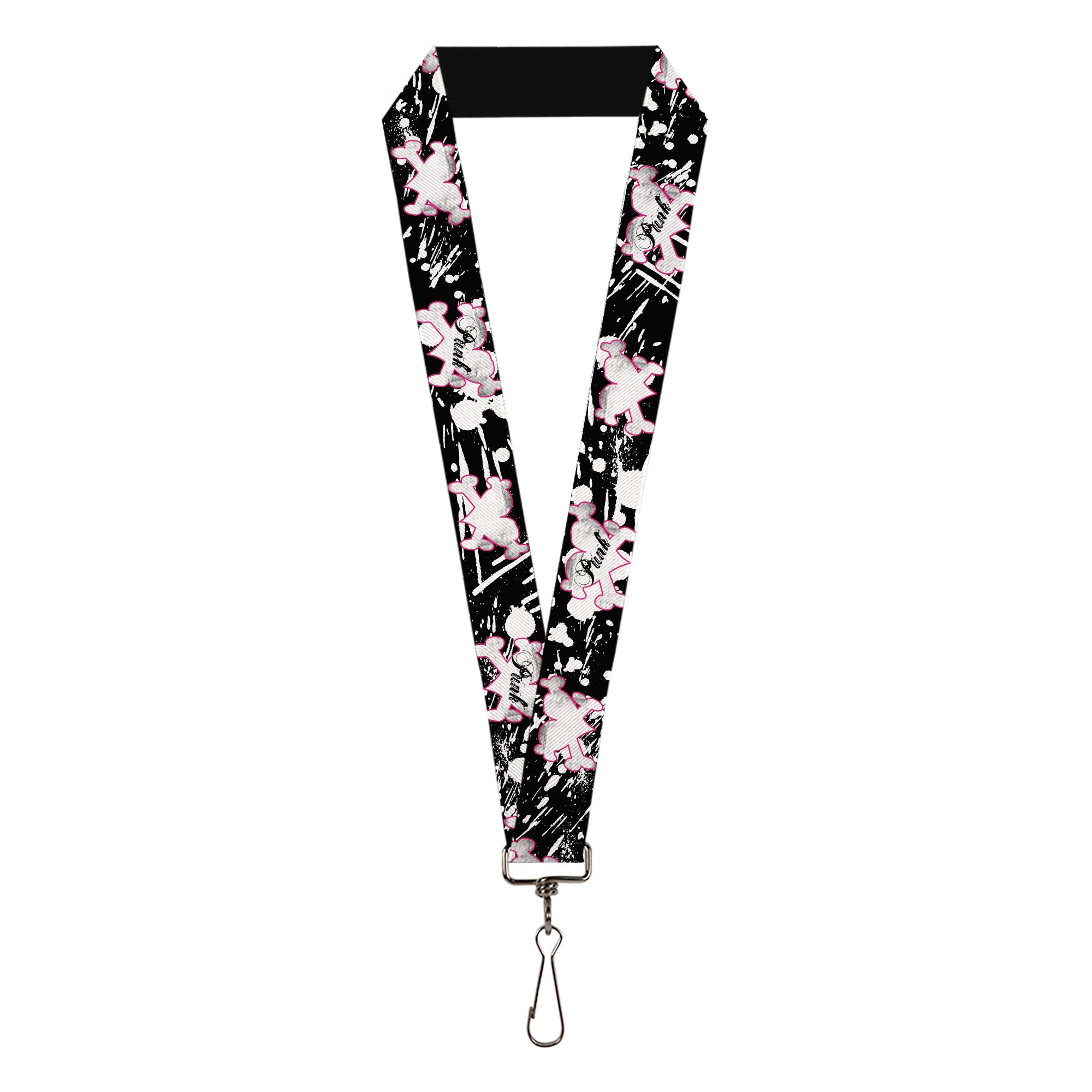 Lanyard - 1.0" - Punk Heart & Cross Bones w Splatter Black White Lanyards Buckle-Down