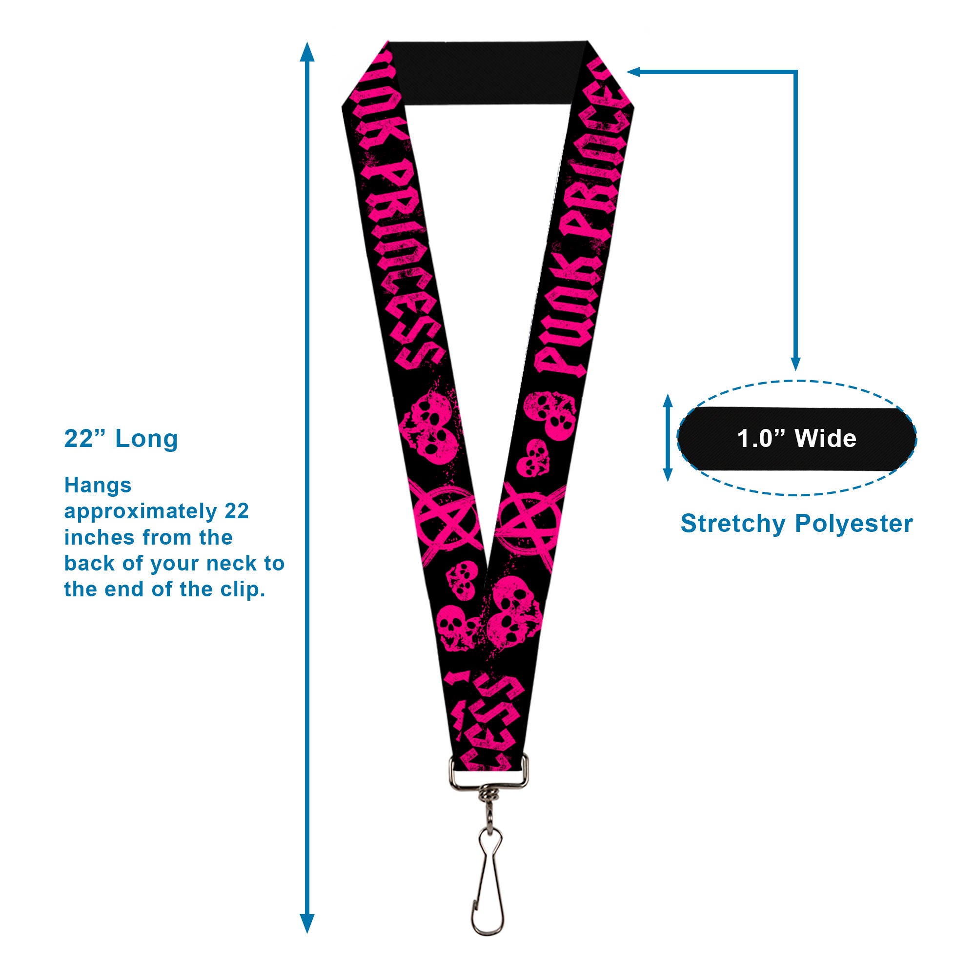 Lanyard - 1.0" - Punk Princess Black Fuchsia Lanyards Buckle-Down