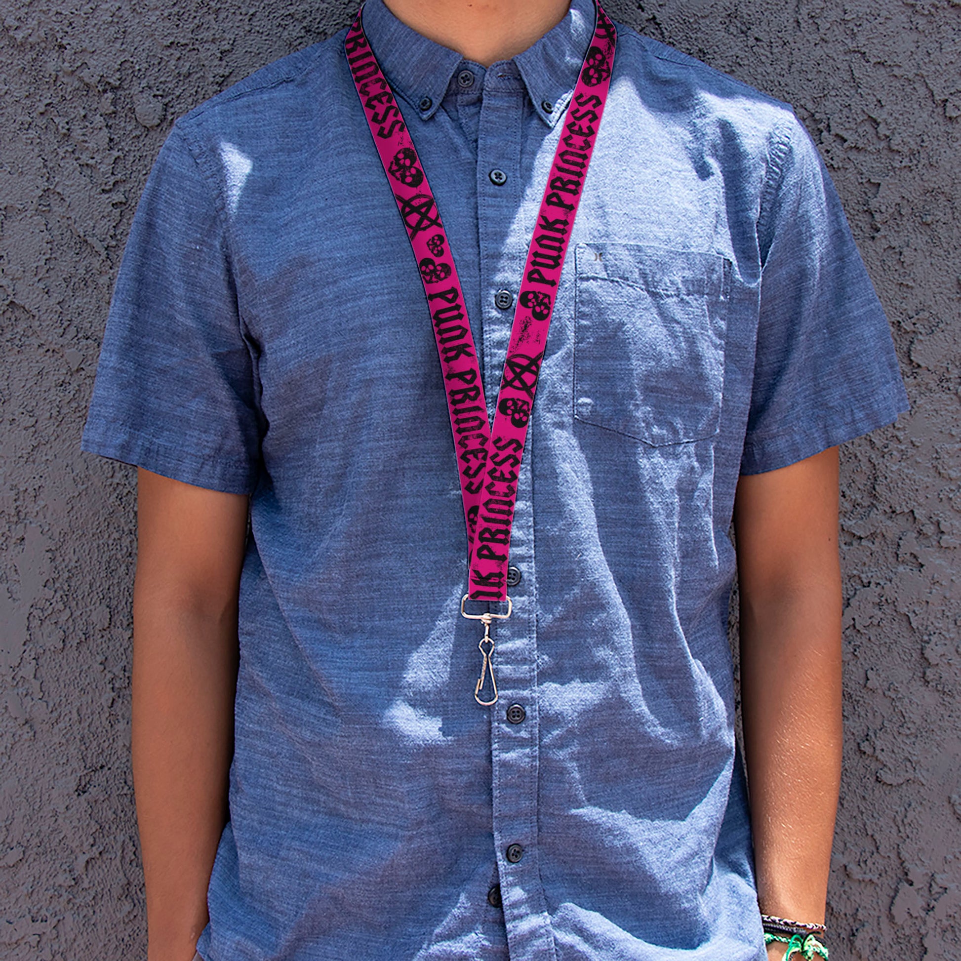 Lanyard - 1.0" - Punk Princess Fuchsia Black Lanyards Buckle-Down