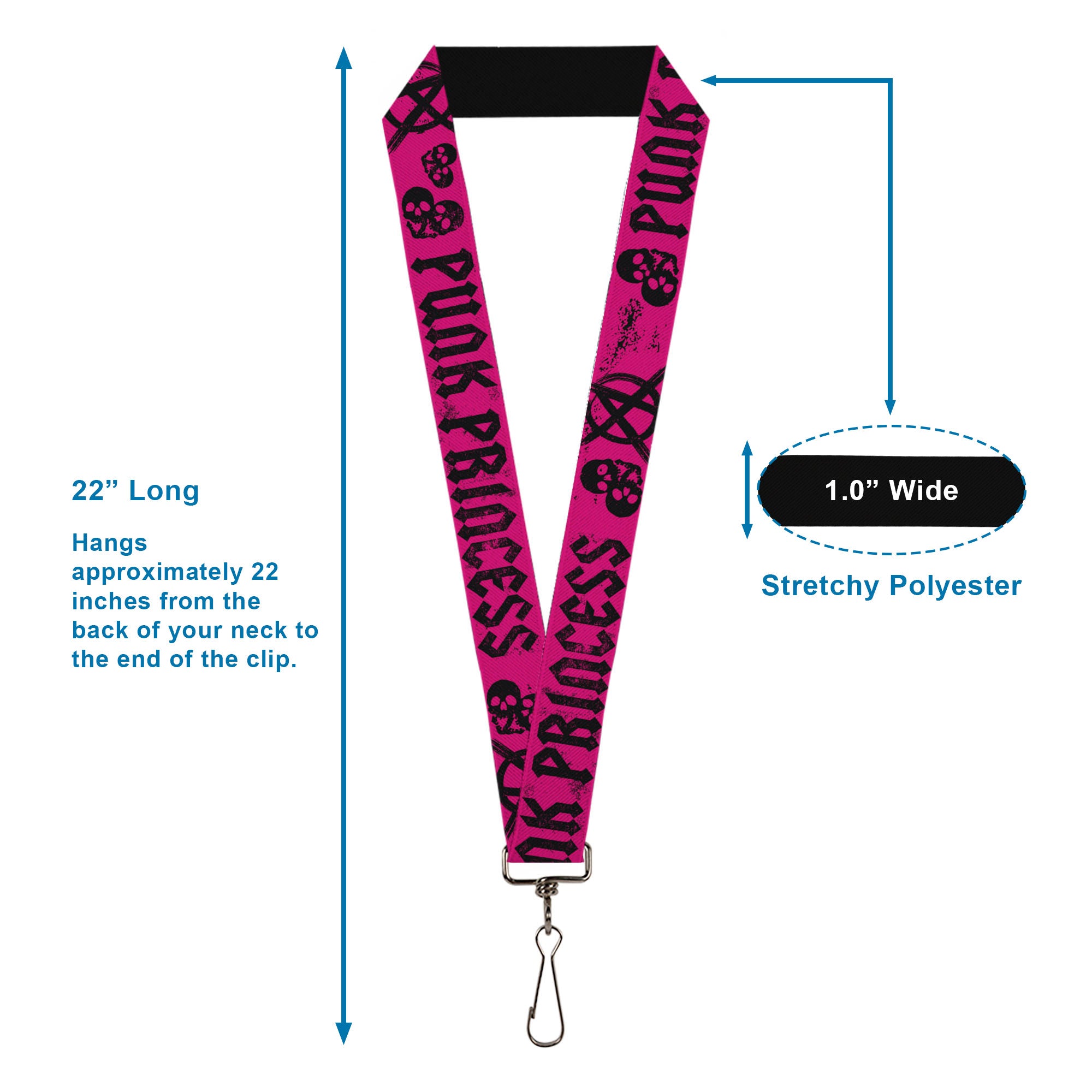 Lanyard - 1.0" - Punk Princess Fuchsia Black Lanyards Buckle-Down