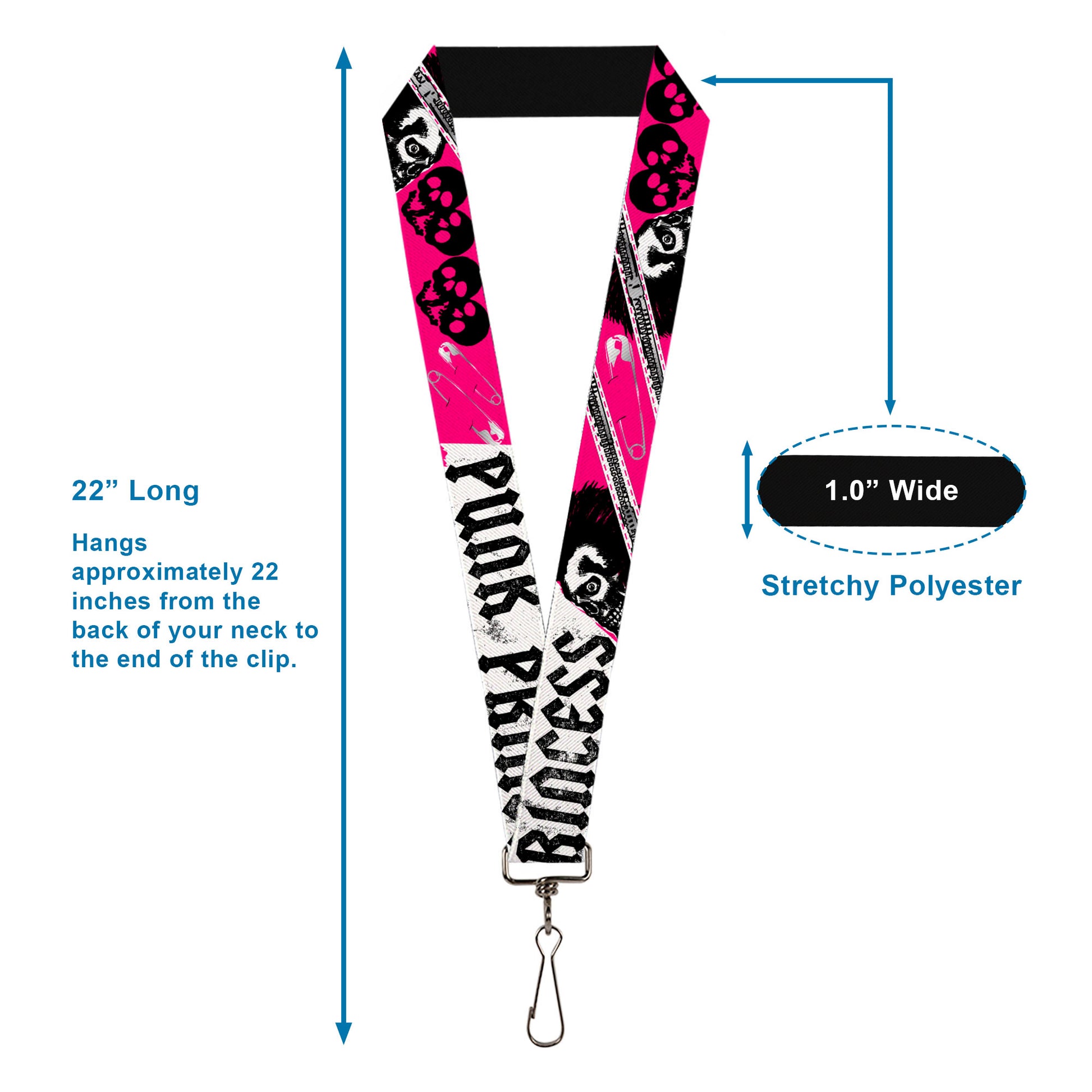 Lanyard - 1.0" - Punk Princess w Zippers & Skulls Lanyards Buckle-Down