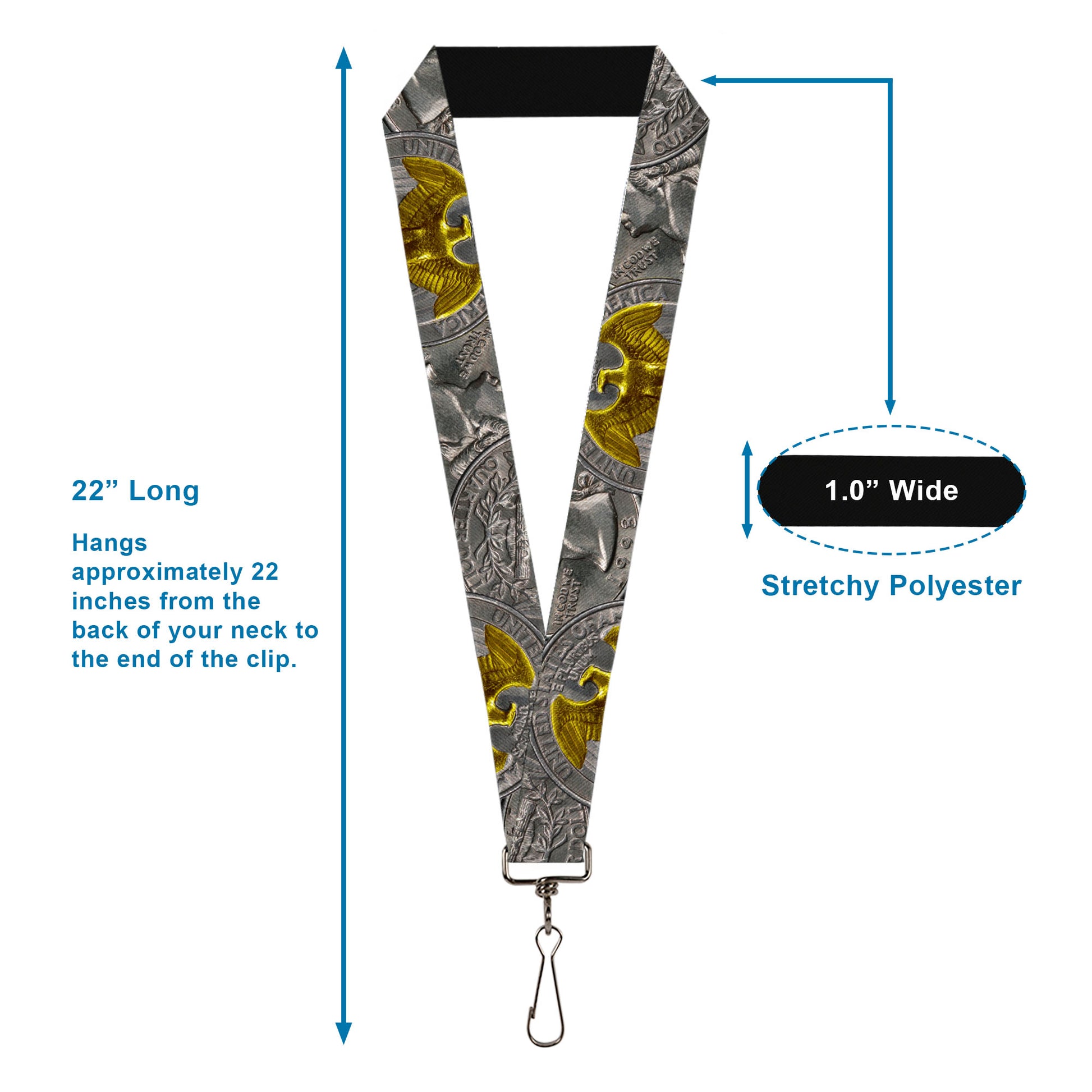 Lanyard - 1.0" - Quarter Coins Stacked Silvery Gray/Golden Yellow Lanyards Buckle-Down