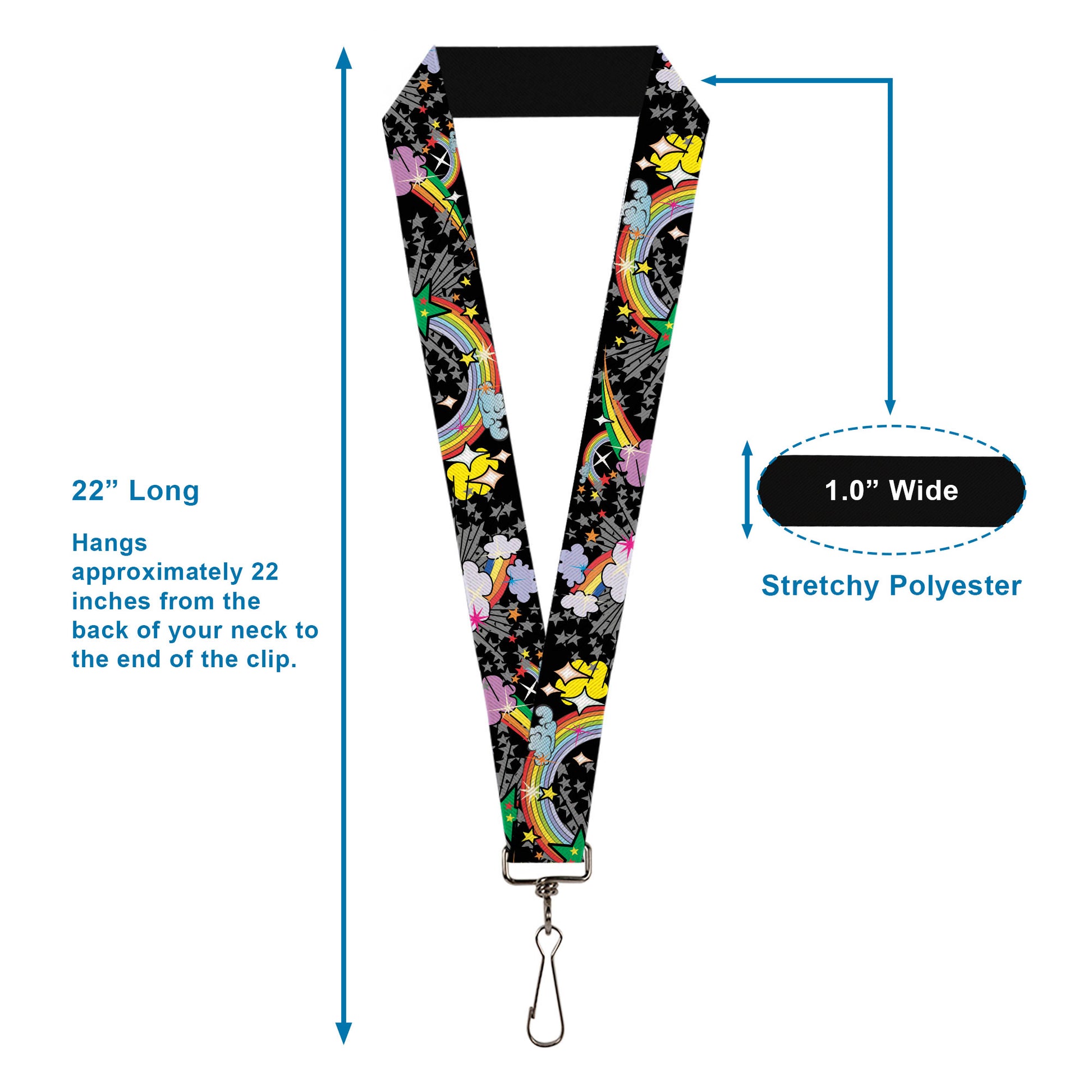 Lanyard - 1.0" - Rainbow Cloud Stars Black Lanyards Buckle-Down