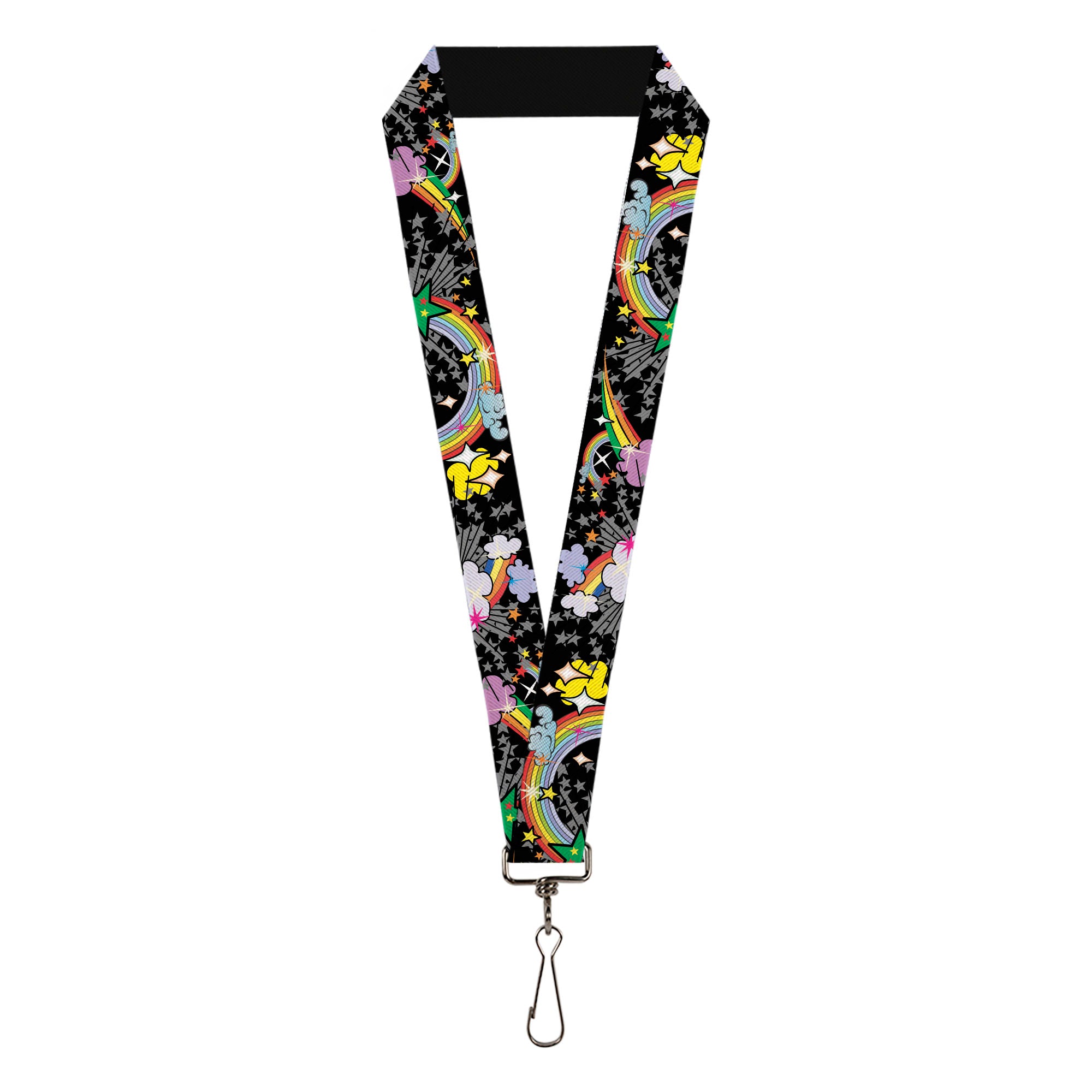 Lanyard - 1.0" - Rainbow Cloud Stars Black Lanyards Buckle-Down