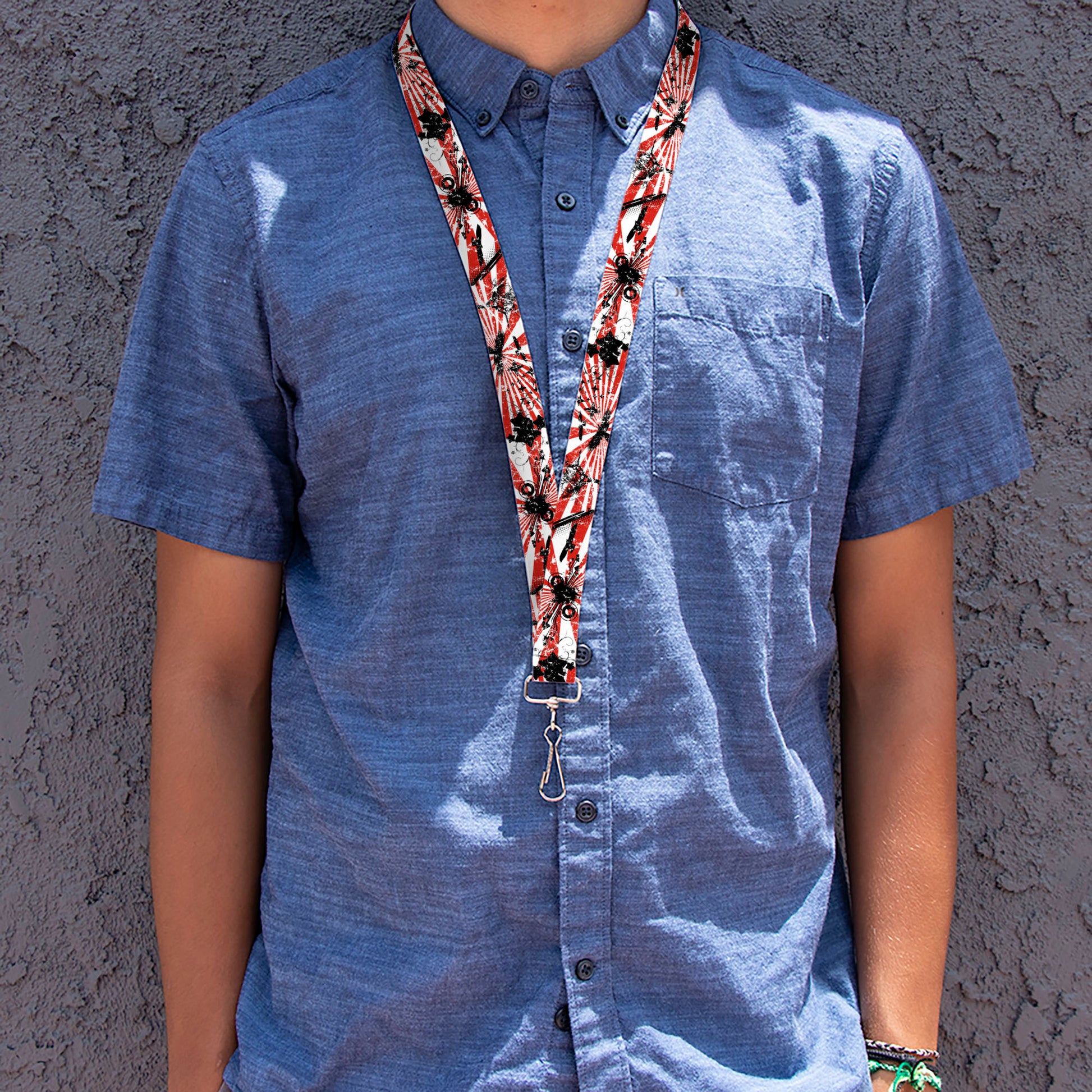 Lanyard - 1.0" - Rising Sun White Red Lanyards Buckle-Down