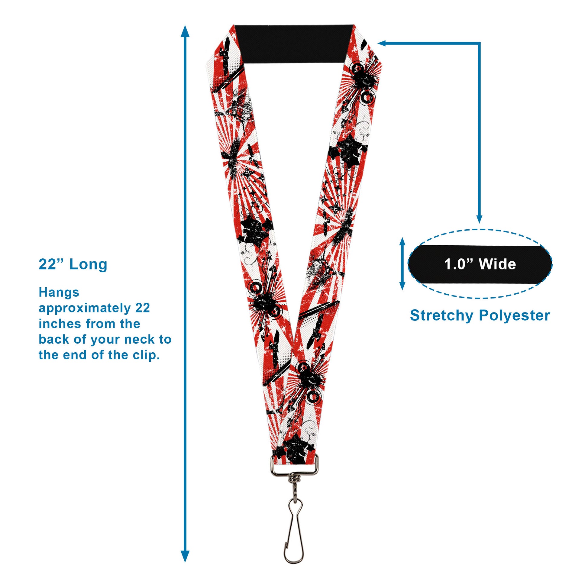Lanyard - 1.0" - Rising Sun White Red Lanyards Buckle-Down
