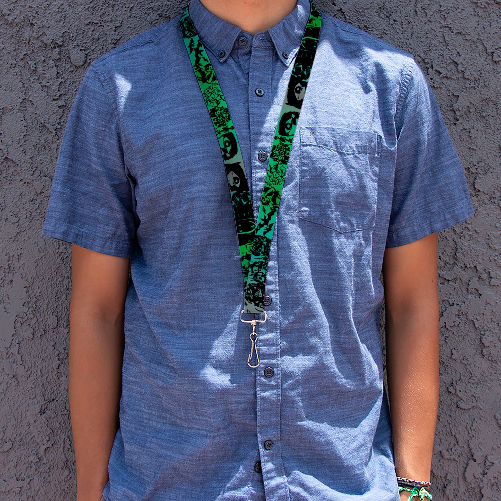 Lanyard - 1.0" - Retro Monster Aqua Black Lanyards Buckle-Down