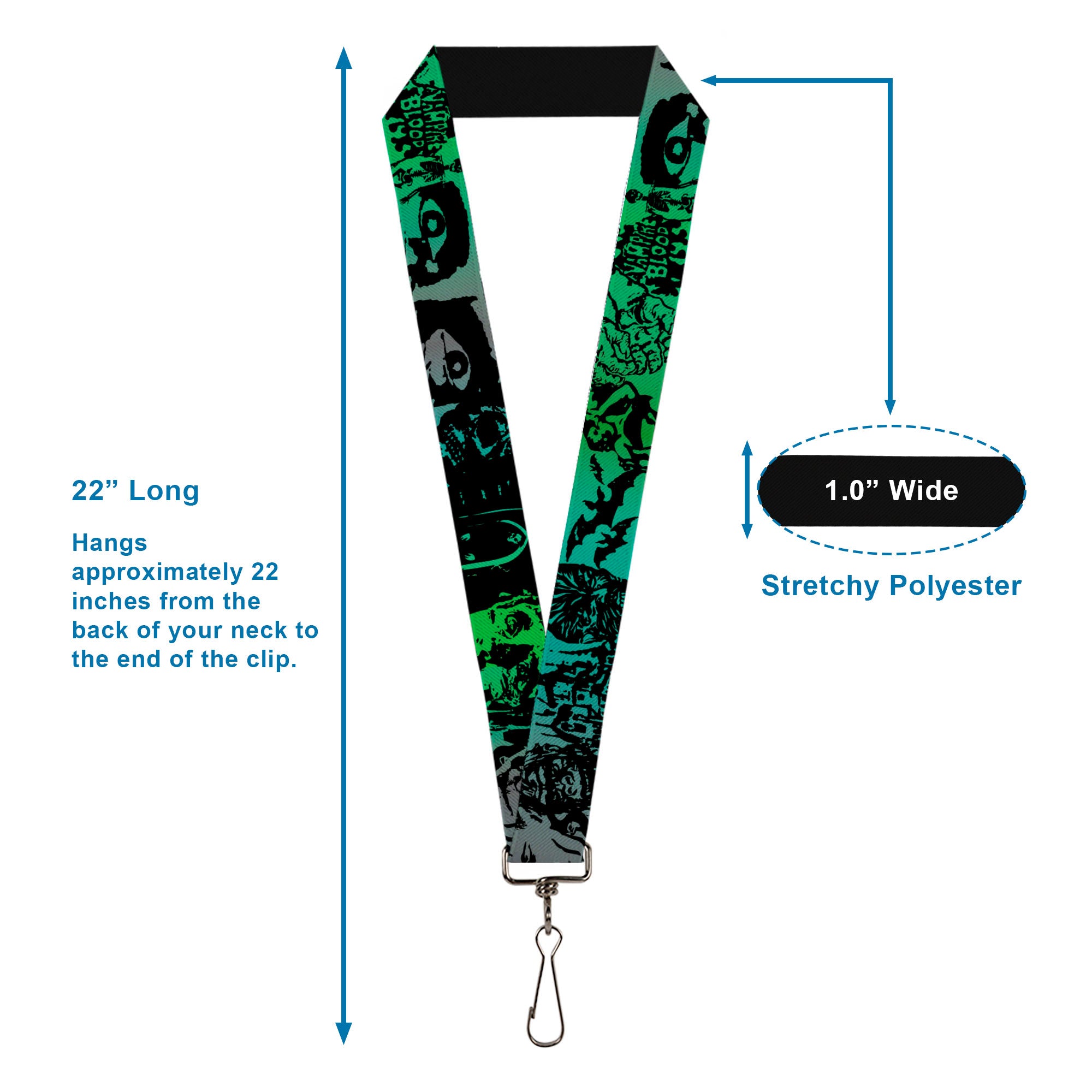 Lanyard - 1.0" - Retro Monster Aqua Black Lanyards Buckle-Down