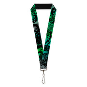 Lanyard - 1.0" - Retro Monster Aqua Black Lanyards Buckle-Down