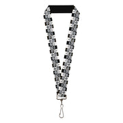 Lanyard - 1.0" - Robot Heads Checkers Black White Lanyards Buckle-Down
