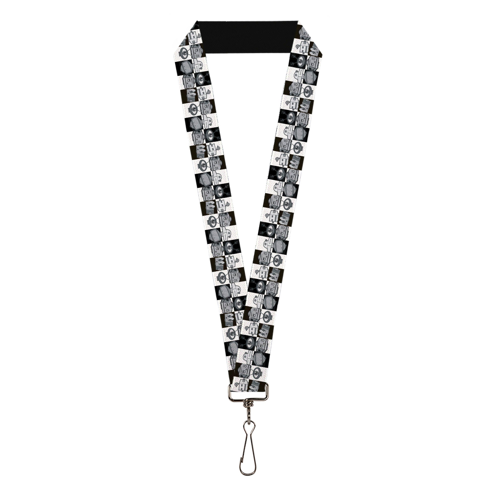 Lanyard - 1.0" - Robot Heads Checkers Black White Lanyards Buckle-Down