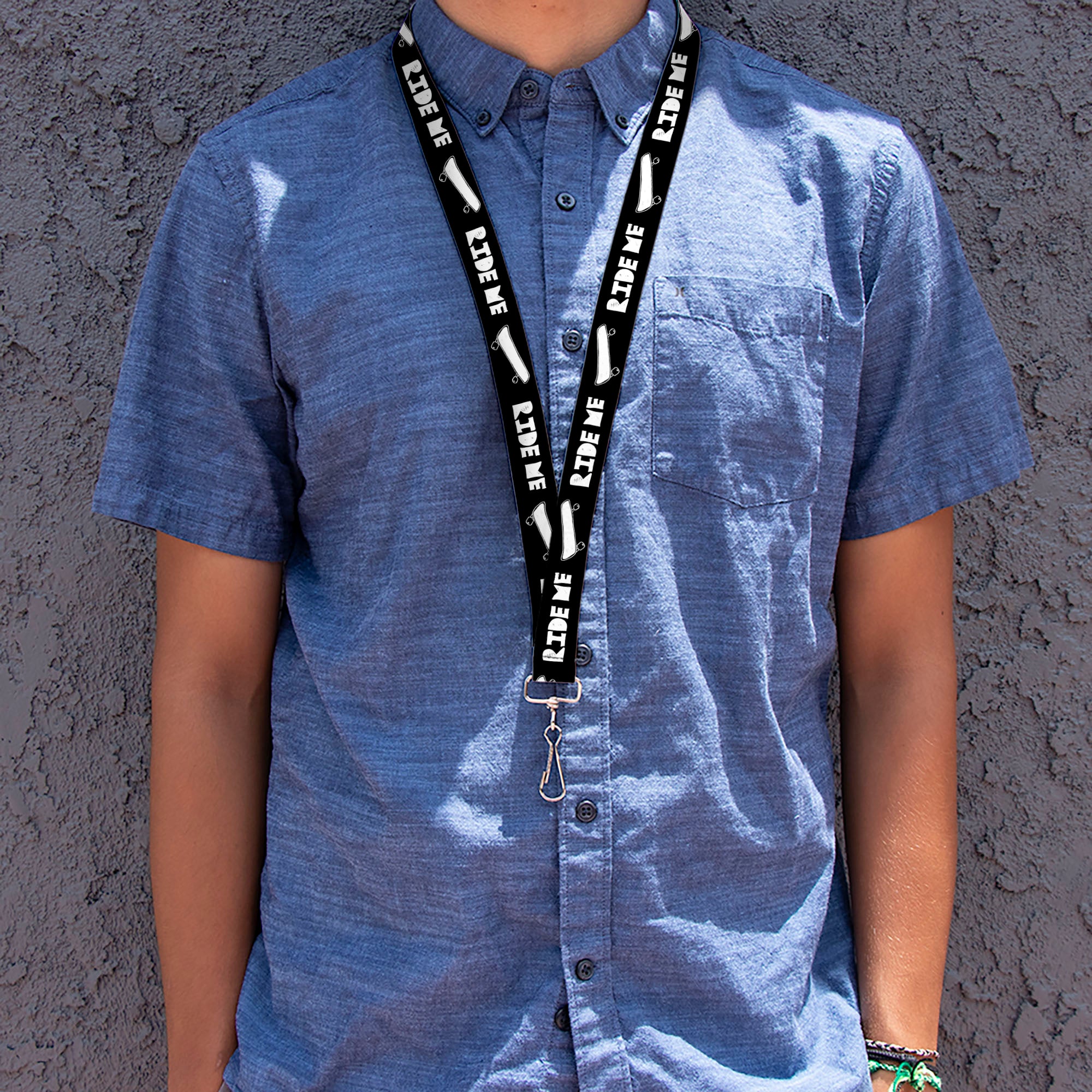 Lanyard - 1.0" - RIDE ME Skateboard Black White Lanyards Buckle-Down