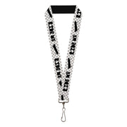Lanyard - 1.0" - RIDE ME Skateboard w Mini Checker White Gray Black Lanyards Buckle-Down