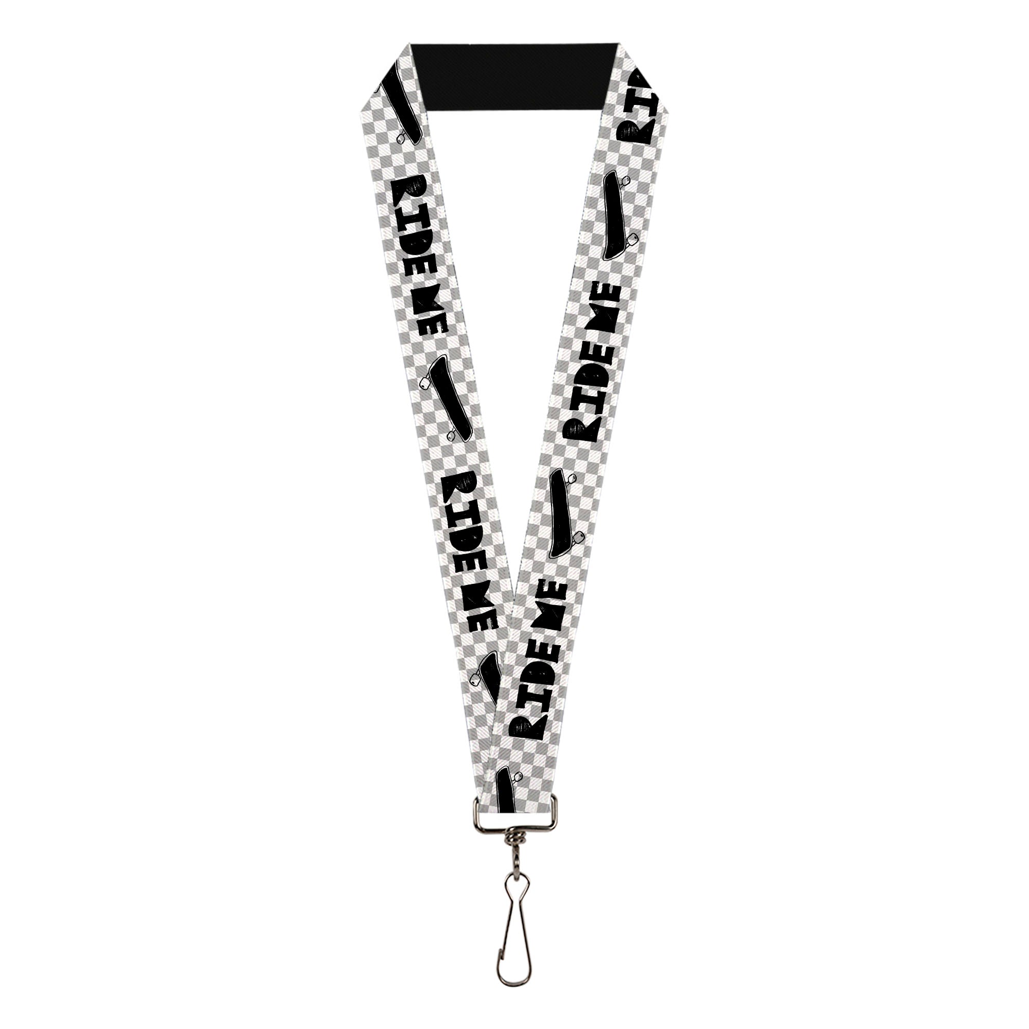 Lanyard - 1.0" - RIDE ME Skateboard w Mini Checker White Gray Black Lanyards Buckle-Down
