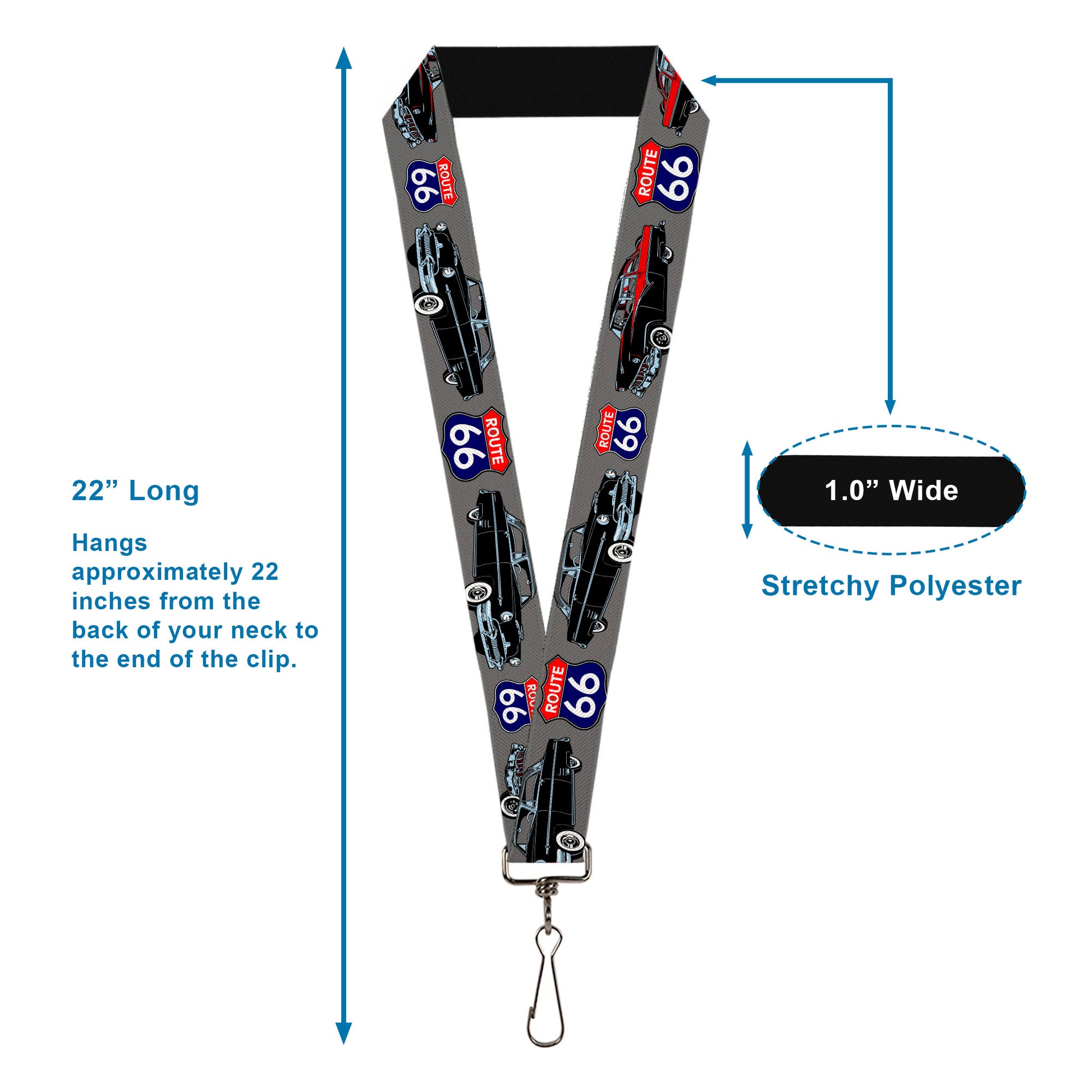 Lanyard - 1.0" - Route 66 Classics Gray Lanyards Buckle-Down