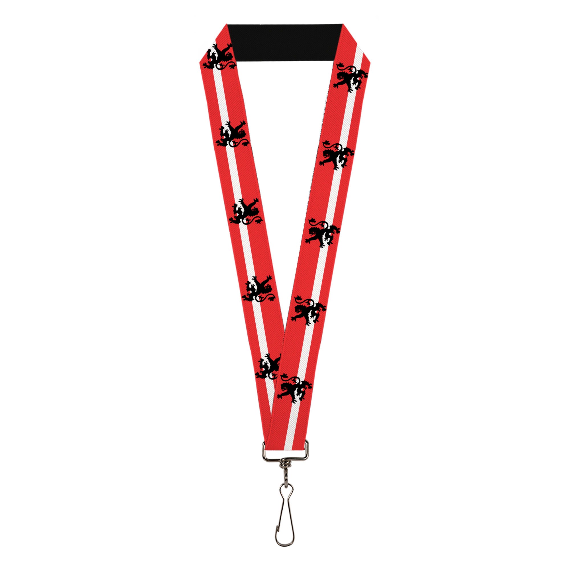 Lanyard - 1.0" - Rampant Lion Repeat Stripes Red White Black Lanyards Buckle-Down