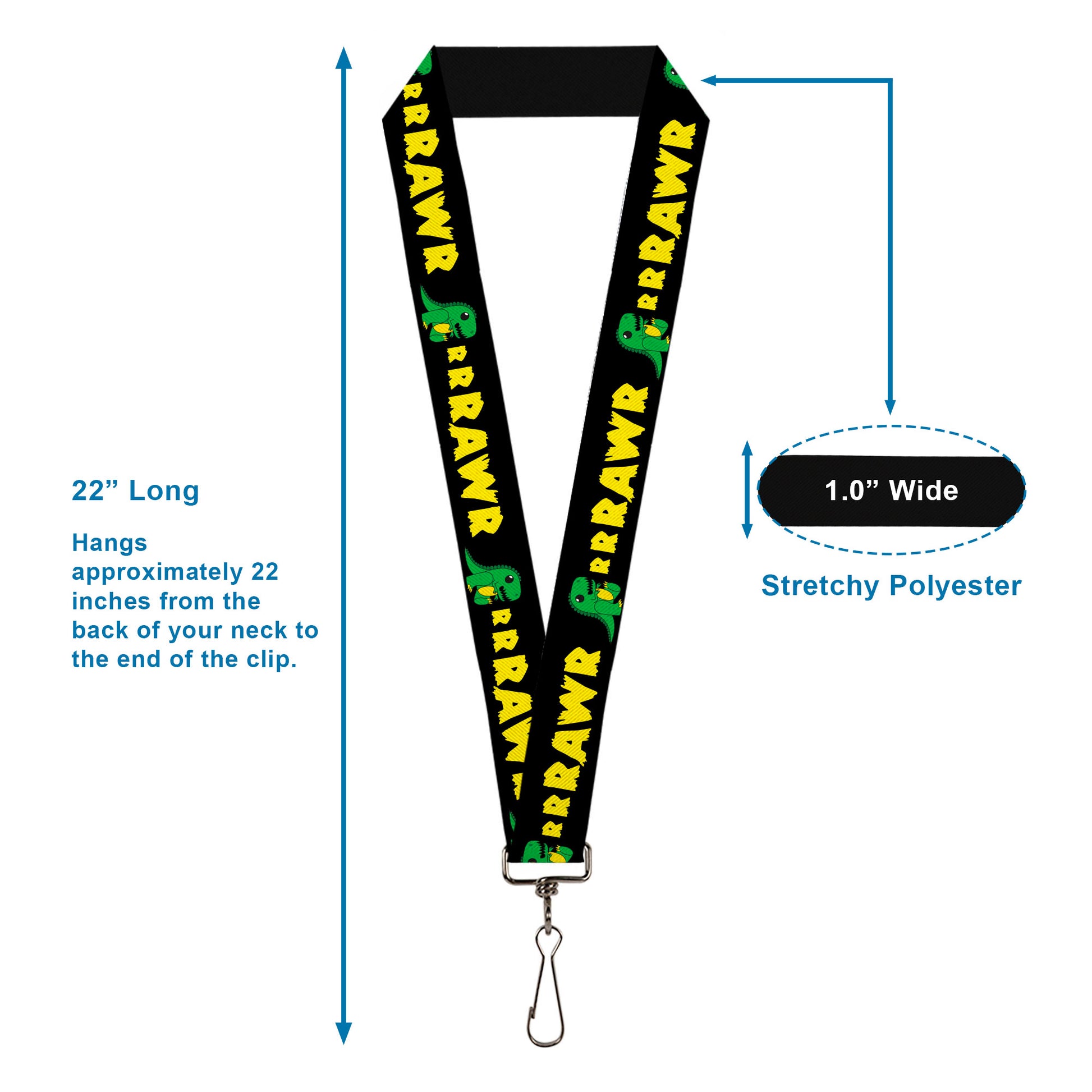 Lanyard - 1.0" - RRRAWR Dinosaur Black Green Yellow Lanyards Buckle-Down