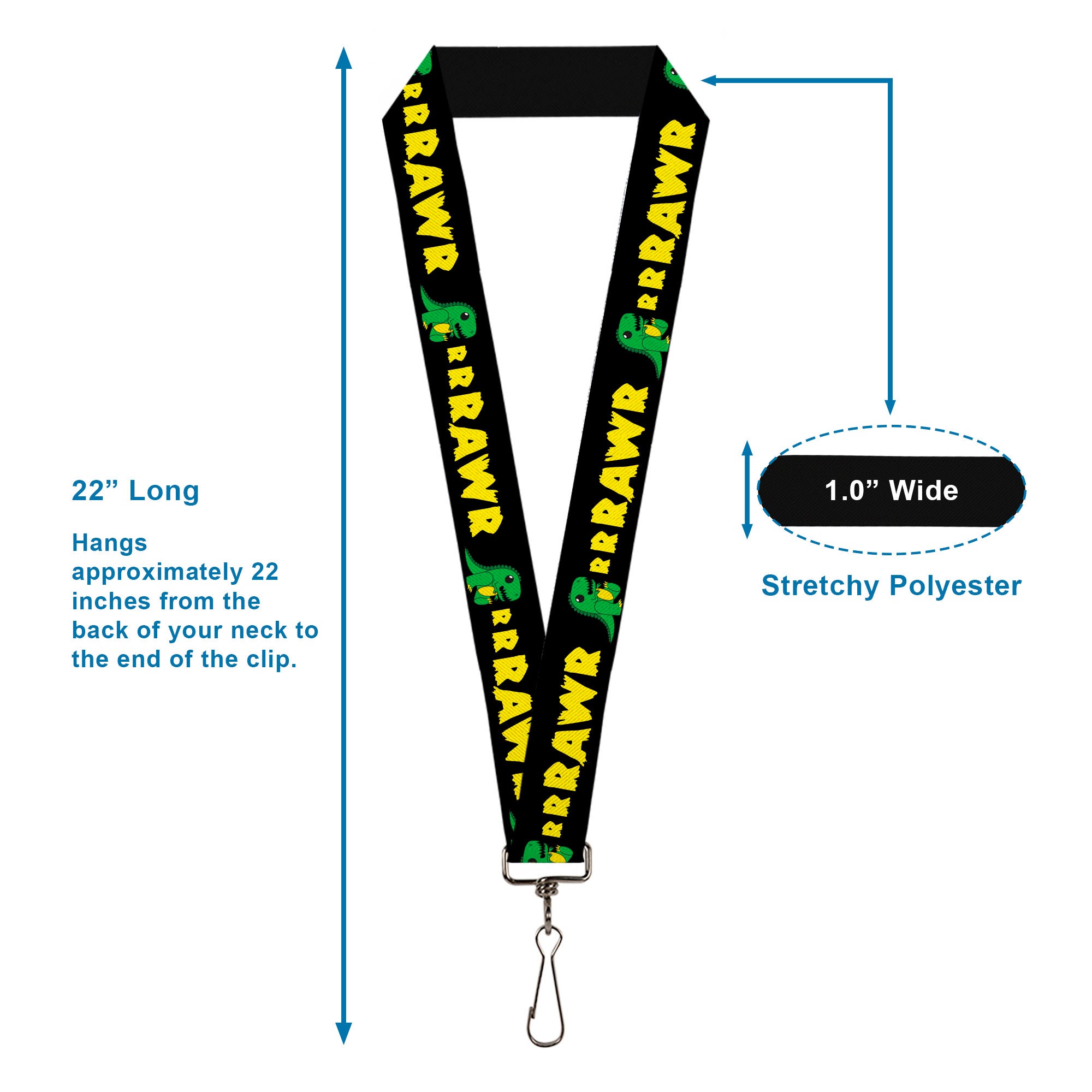 Lanyard - 1.0" - RRRAWR Dinosaur Black Green Yellow Lanyards Buckle-Down
