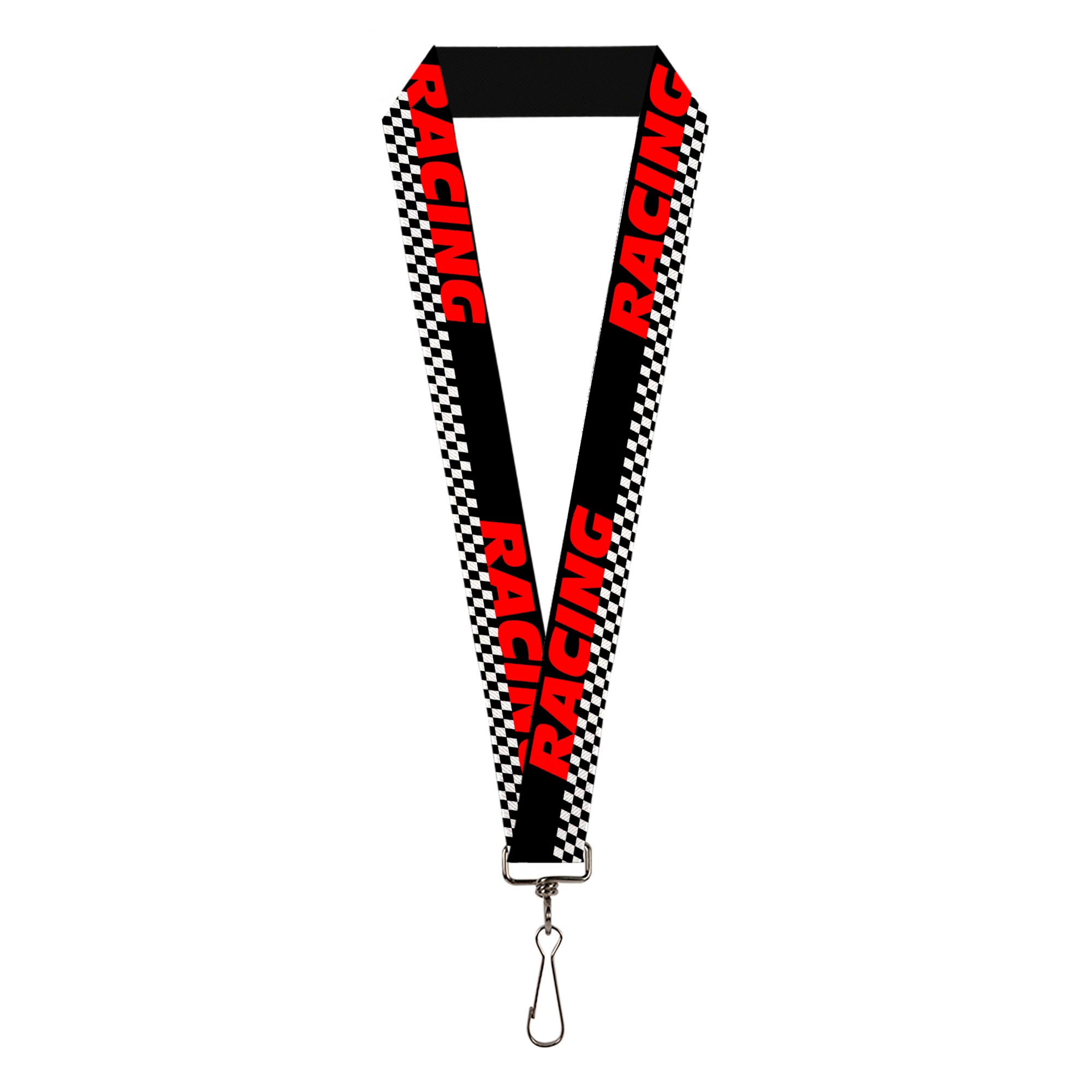 Lanyard - 1.0" - RACING w Checker Black White Red Lanyards Buckle-Down
